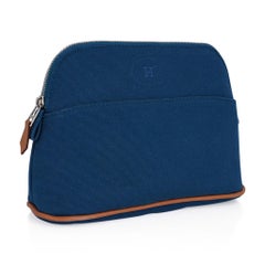 Trousse de voyage Hermès Bolide Mini en toile Bleu de Prusse
