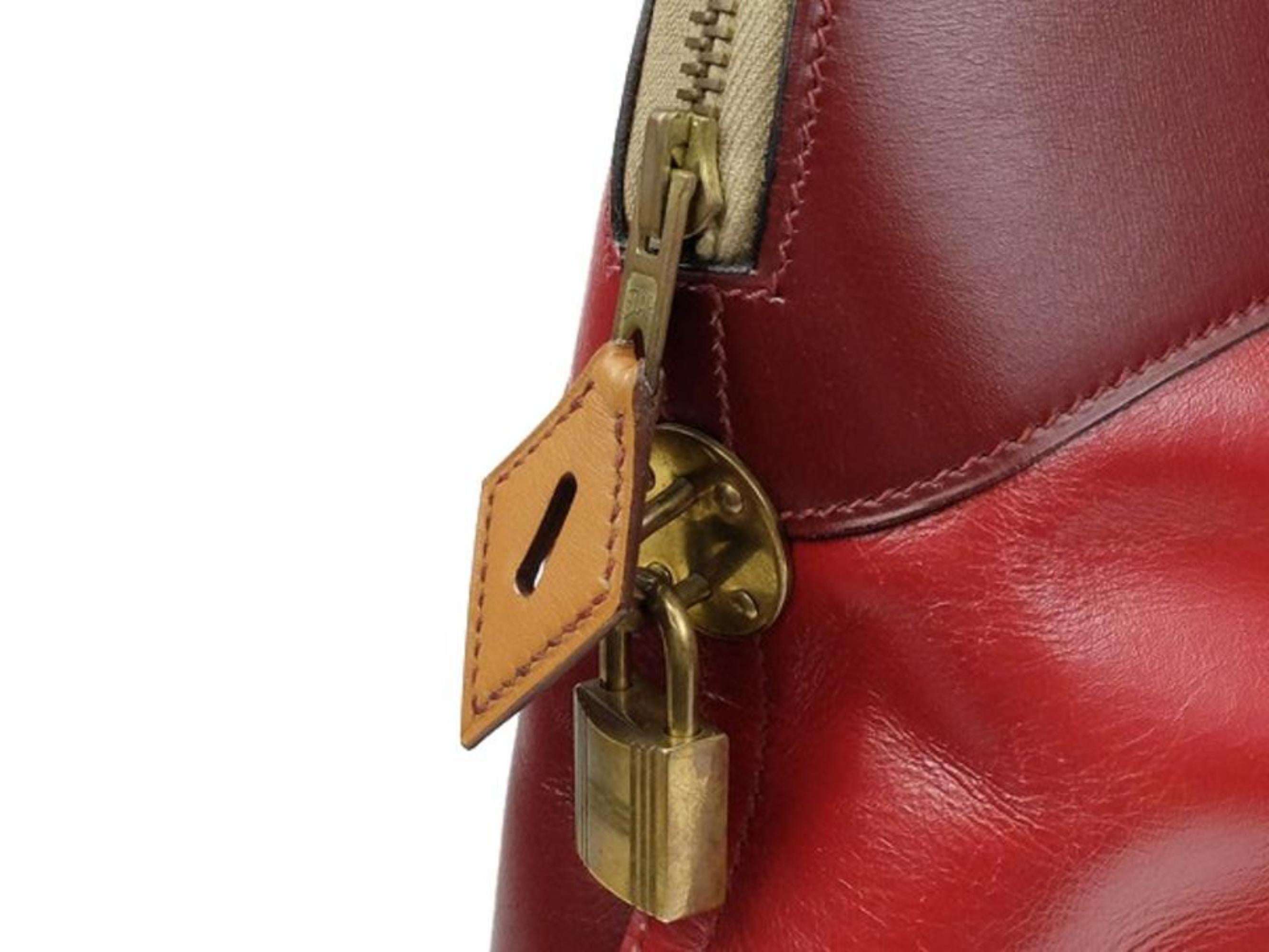 Brown Hermès Bolide Tricolor 37 210038 Rouge Ash X Rouge  Box Calf satchel For Sale