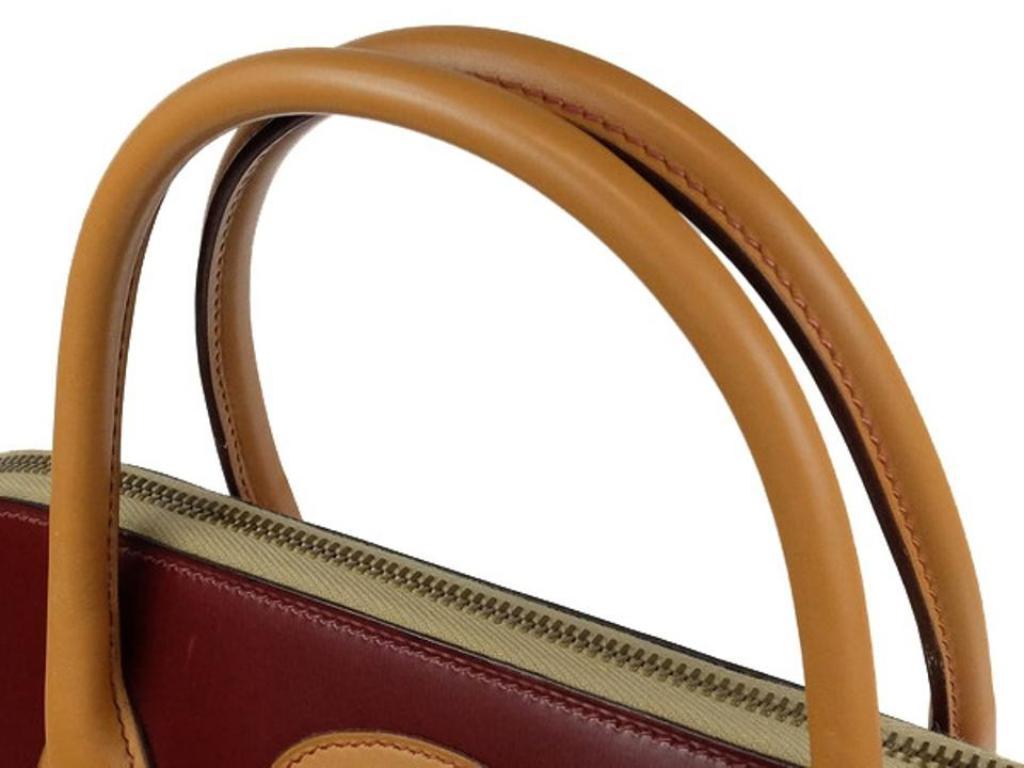 Women's Hermès Bolide Tricolor 37 210038 Rouge Ash X Rouge  Box Calf satchel For Sale