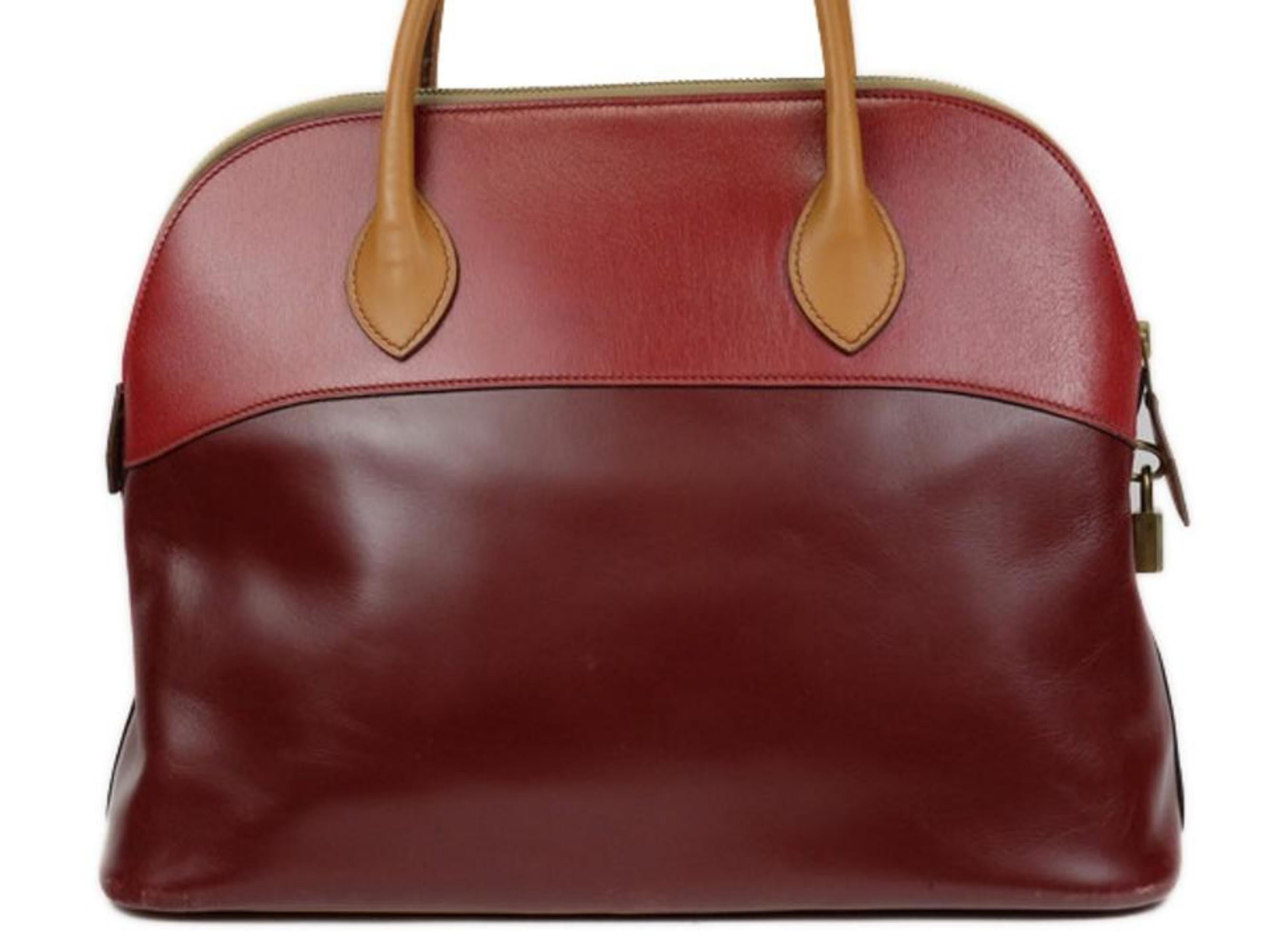 Hermès Bolide Tricolor 37 210038 Rouge Ash X Rouge  Box Calf satchel For Sale 1