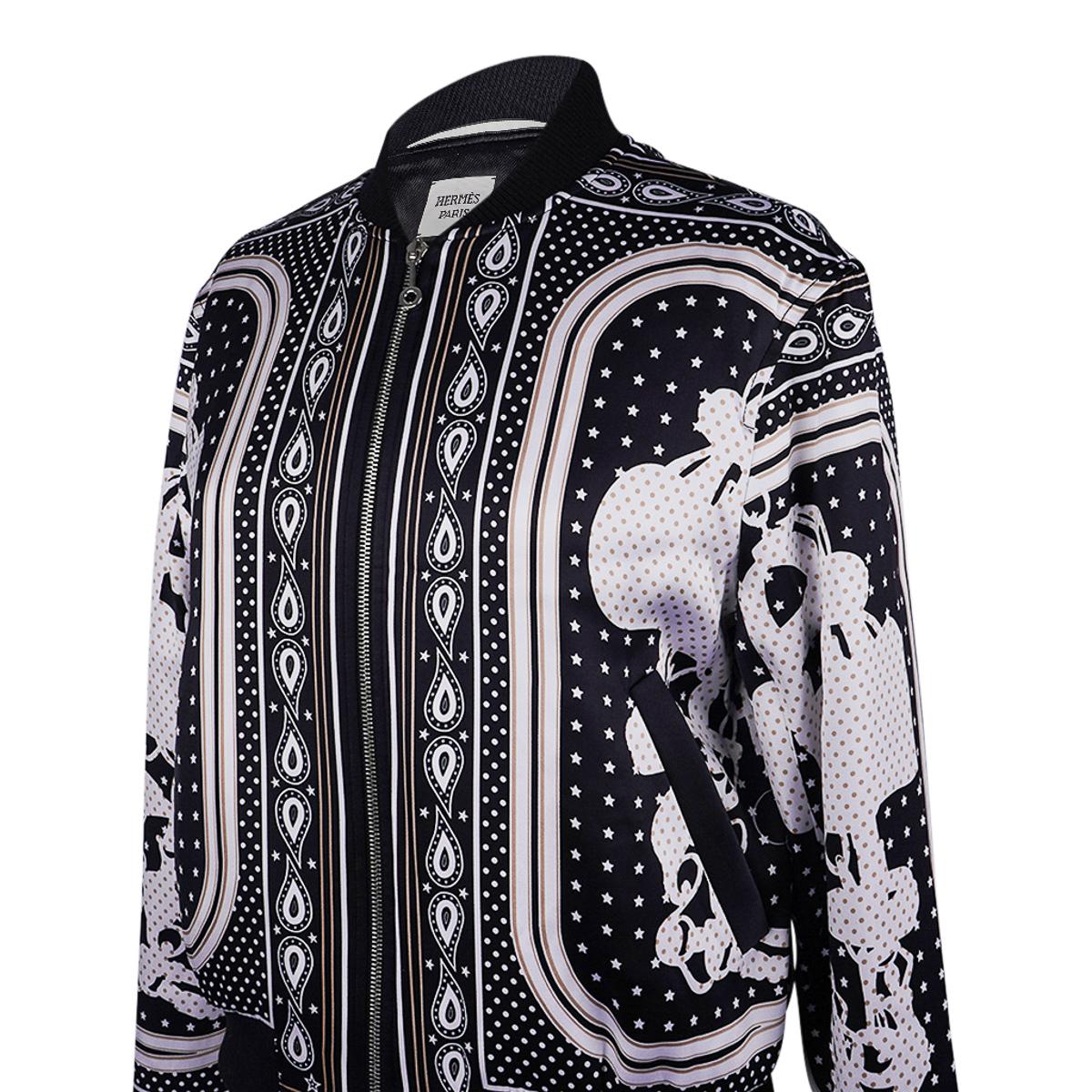 Women's Hermes Brides de Gala Bandana Zip Jacket Black and White Silk 40 / 6 For Sale