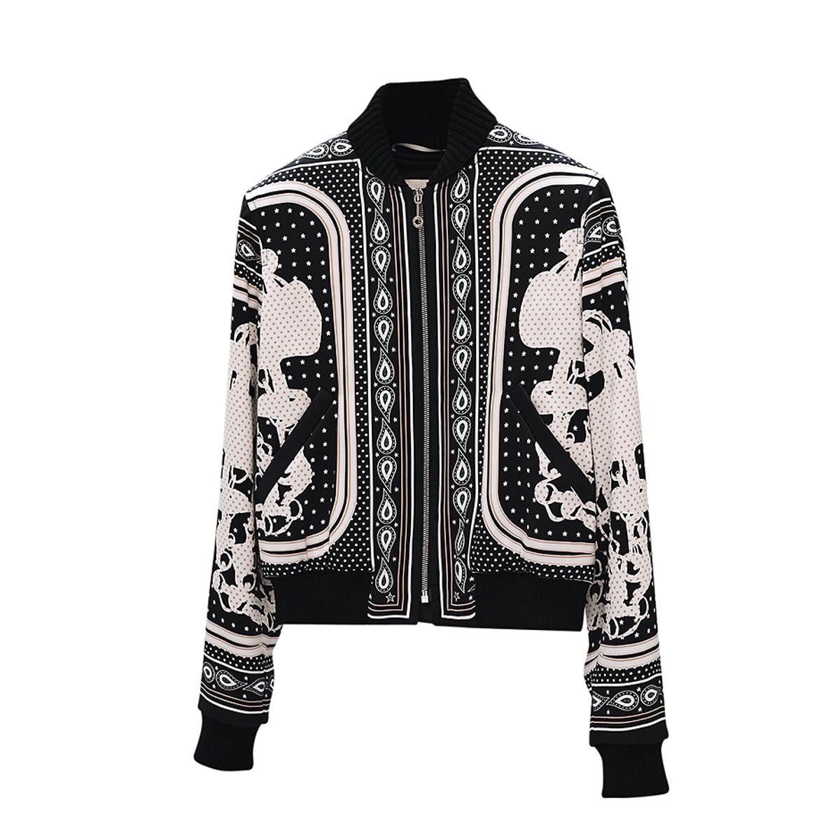 Hermes Brides de Gala Bandana Zip Jacket Black and White Silk 40 / 6 For Sale 2