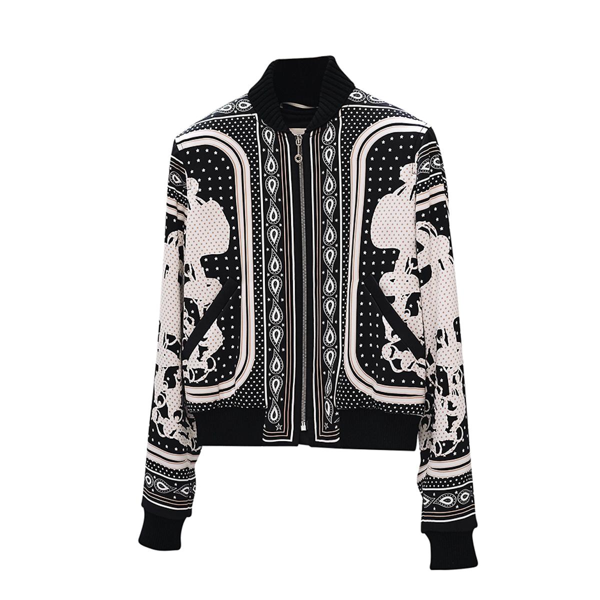 Hermes Bomber Brides de Gala Bandana Jacket Black / White 40 / 6 For Sale 2