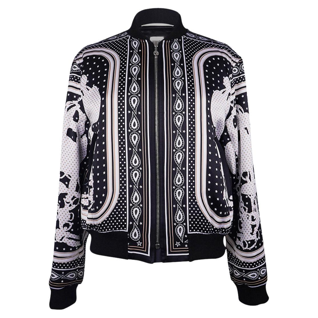 Hermes Brides de Gala Bandana Zip Jacket Black and White Silk 40 / 6 For Sale