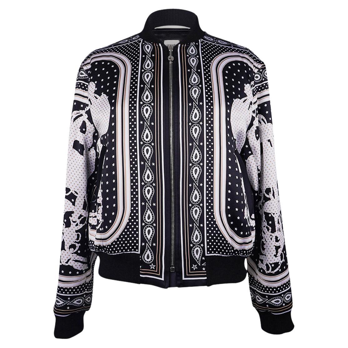 Hermes Bomber Brides de Gala Bandana Jacket Black / White 40 / 6 For Sale