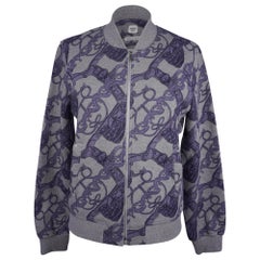 Veste de survêtement Bomber Hermès grise et bleue, 42/8, neuve avec étiquette