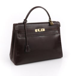 HERMES Bonwit Teller c.1964 "Kelly Retourne" 32 cm Brown Box Calf Leather Purse