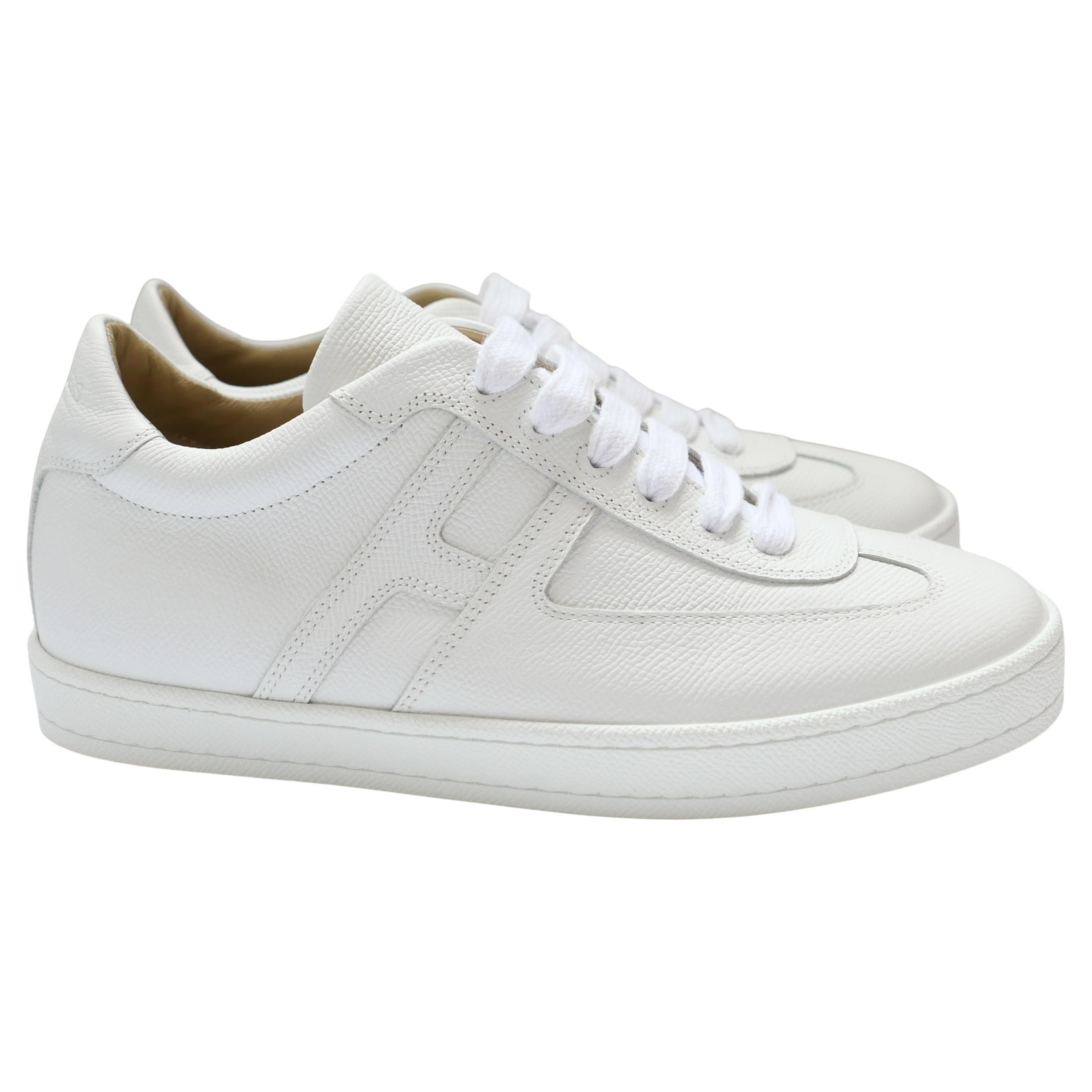 Hermes Boomerang Sneakers White Epsom Leather For Sale