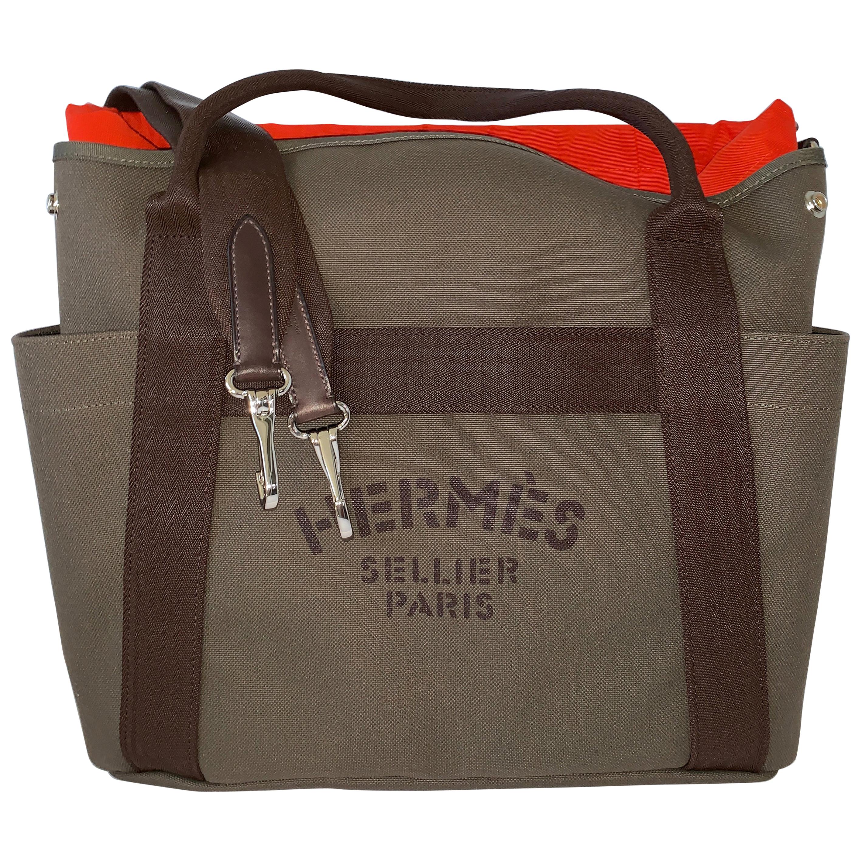 Hermès Boot and Helmut Great Travel Khaki Canvas Tote
