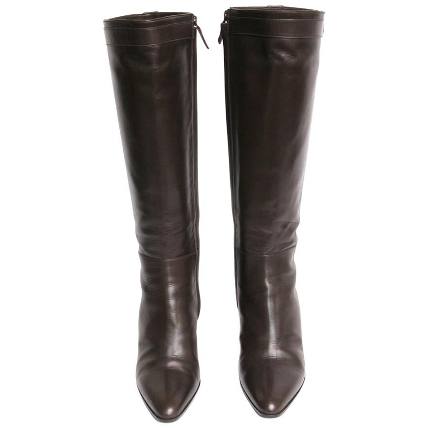 HERMES Boots in Brown Lamb Leather Size 37