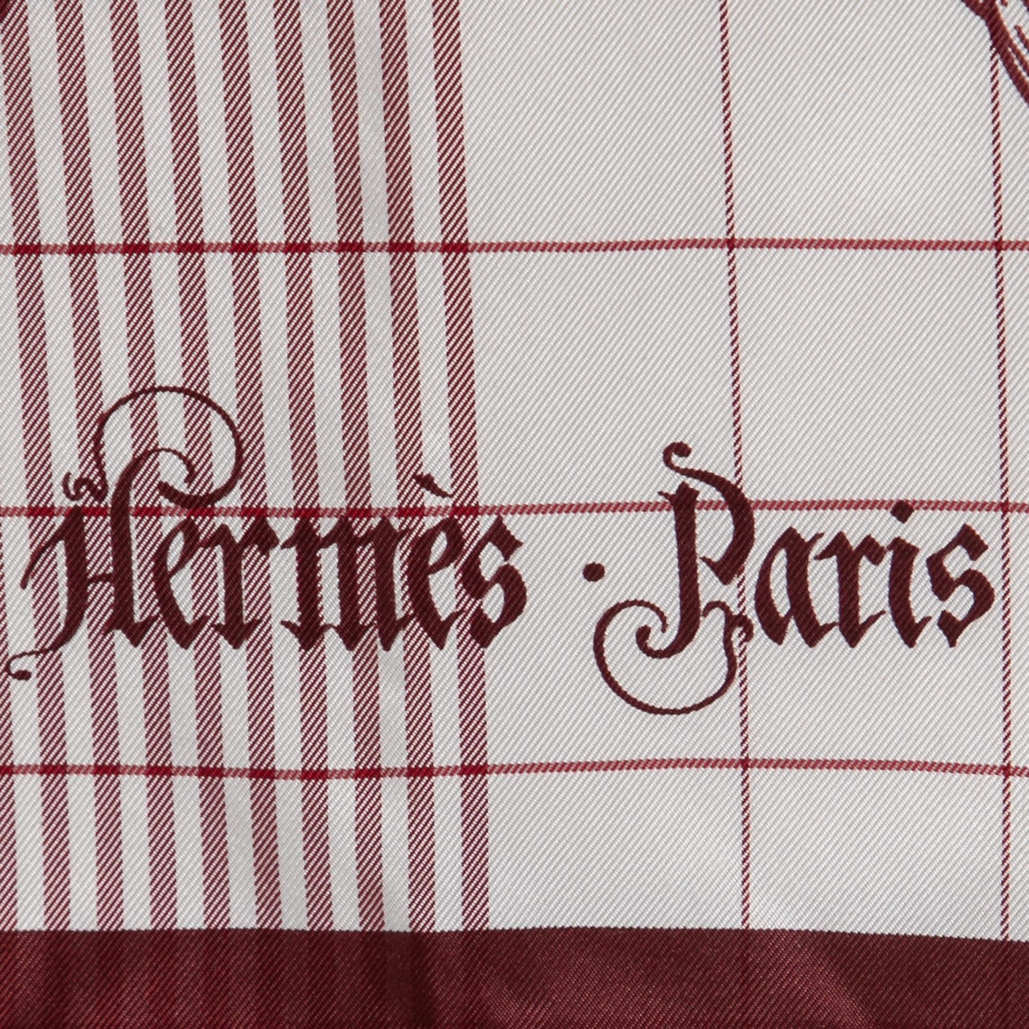 Hermes Bordeaux/Blanc Della Cavalleria Finesse Silk Scarf In New Condition In Dubai, Al Qouz 2