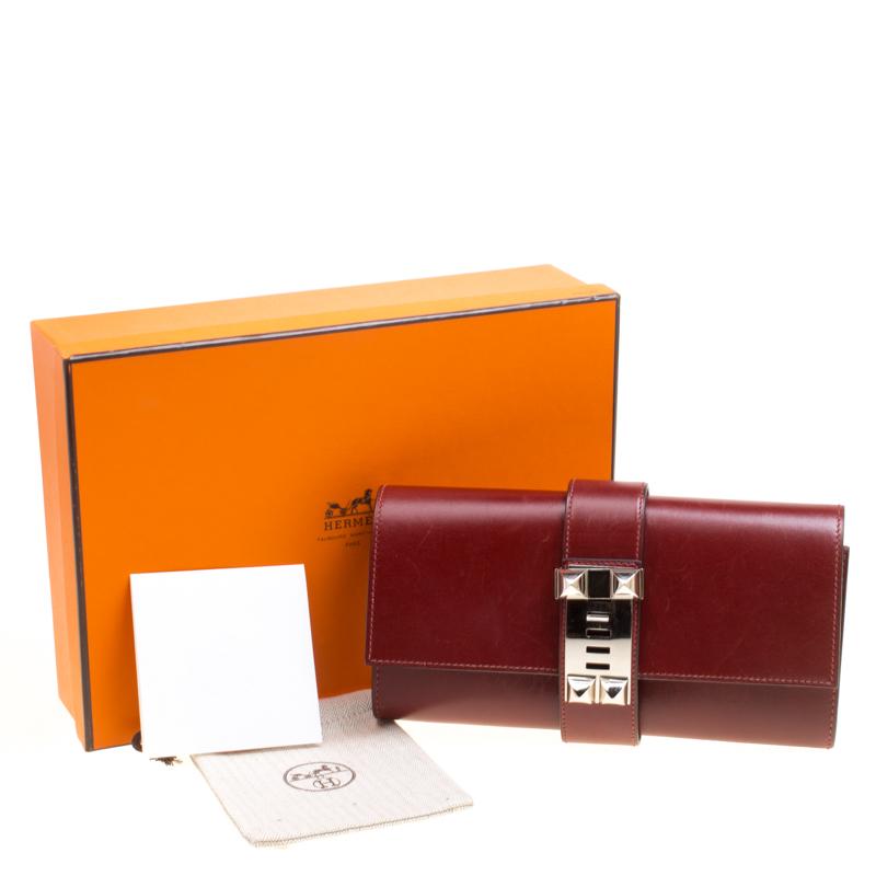 Hermes Bordeaux Box Calf Leather Medor 23 Clutch 2