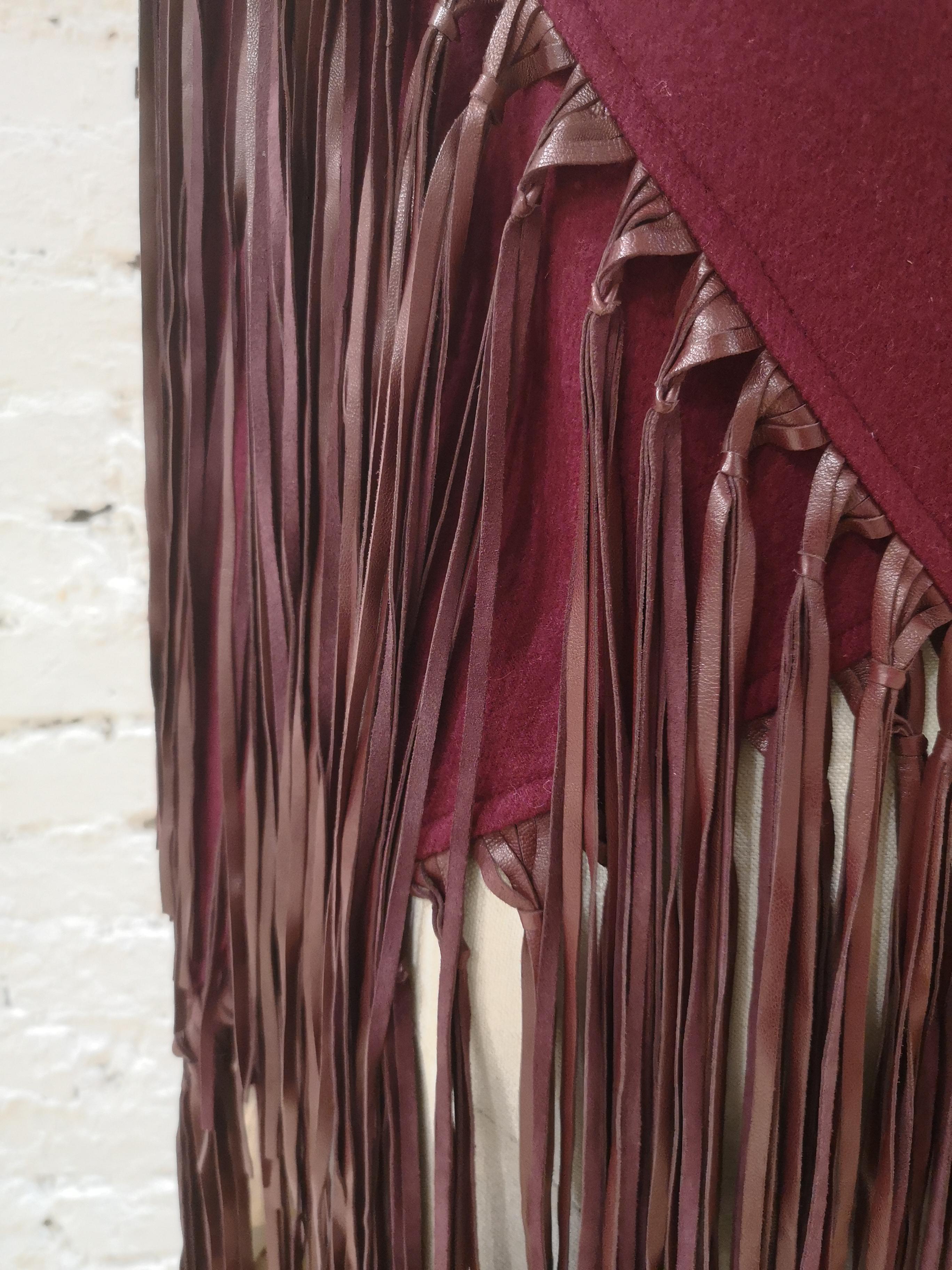 Women's or Men's Hermès bordeaux brown fringes scarf 