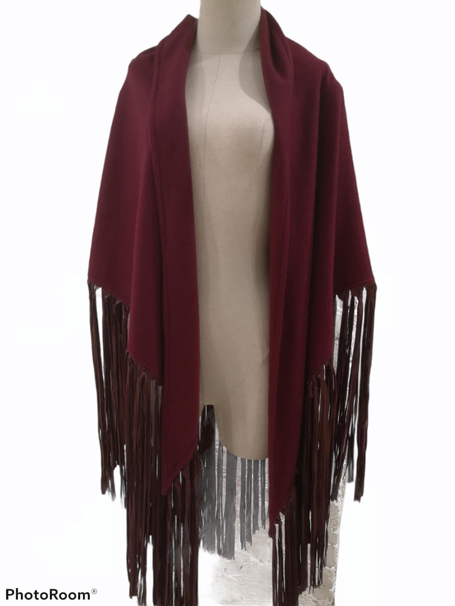 Hermès bordeaux brown fringes scarf  2