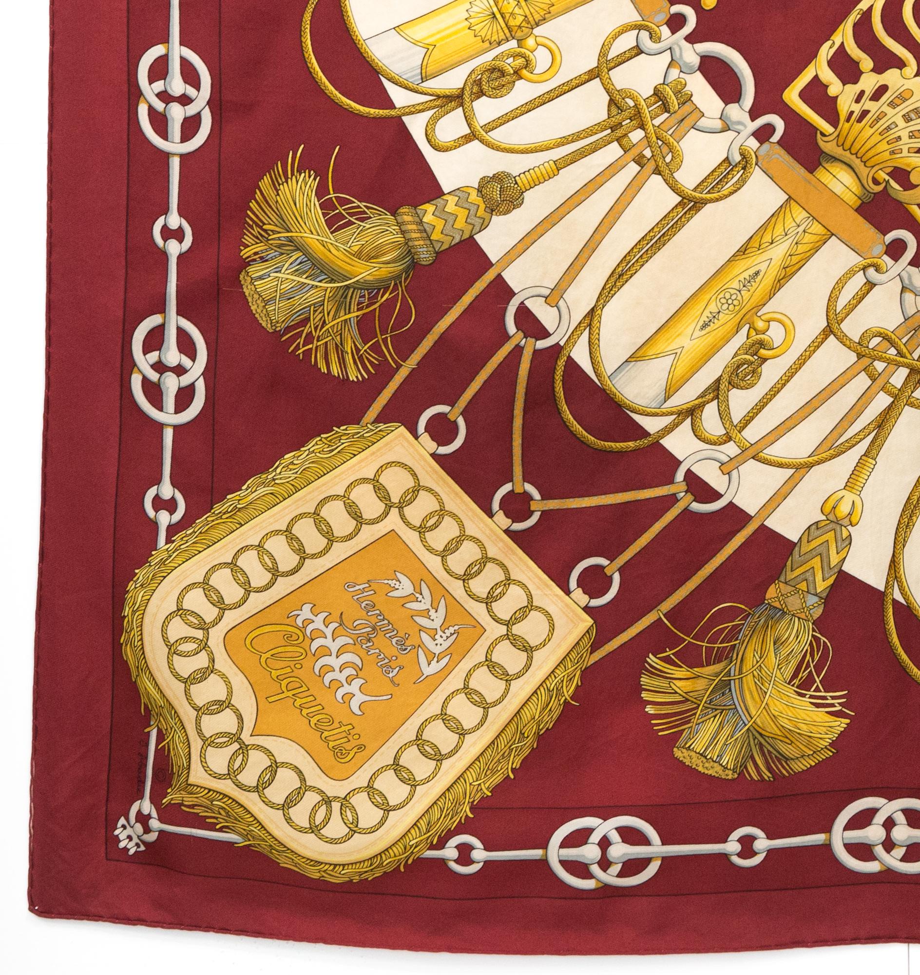 Hermes Bordeaux Cliquetis by J Abadie Silk Scarf In Good Condition For Sale In Paris, FR