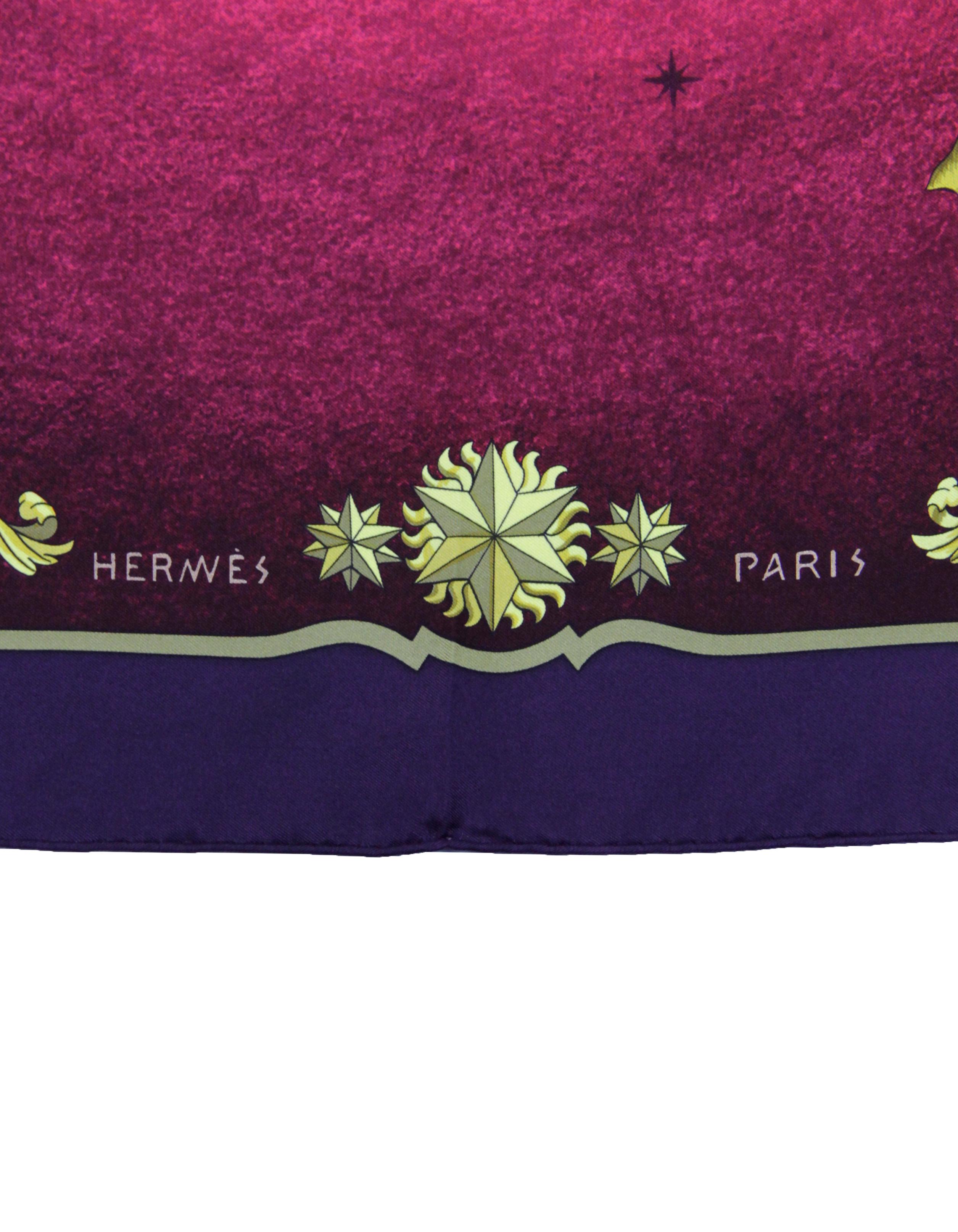 Women's Hermes Bordeaux Cosmos 90cm Silk Scarf designed by Philippe Ledoux For Sale