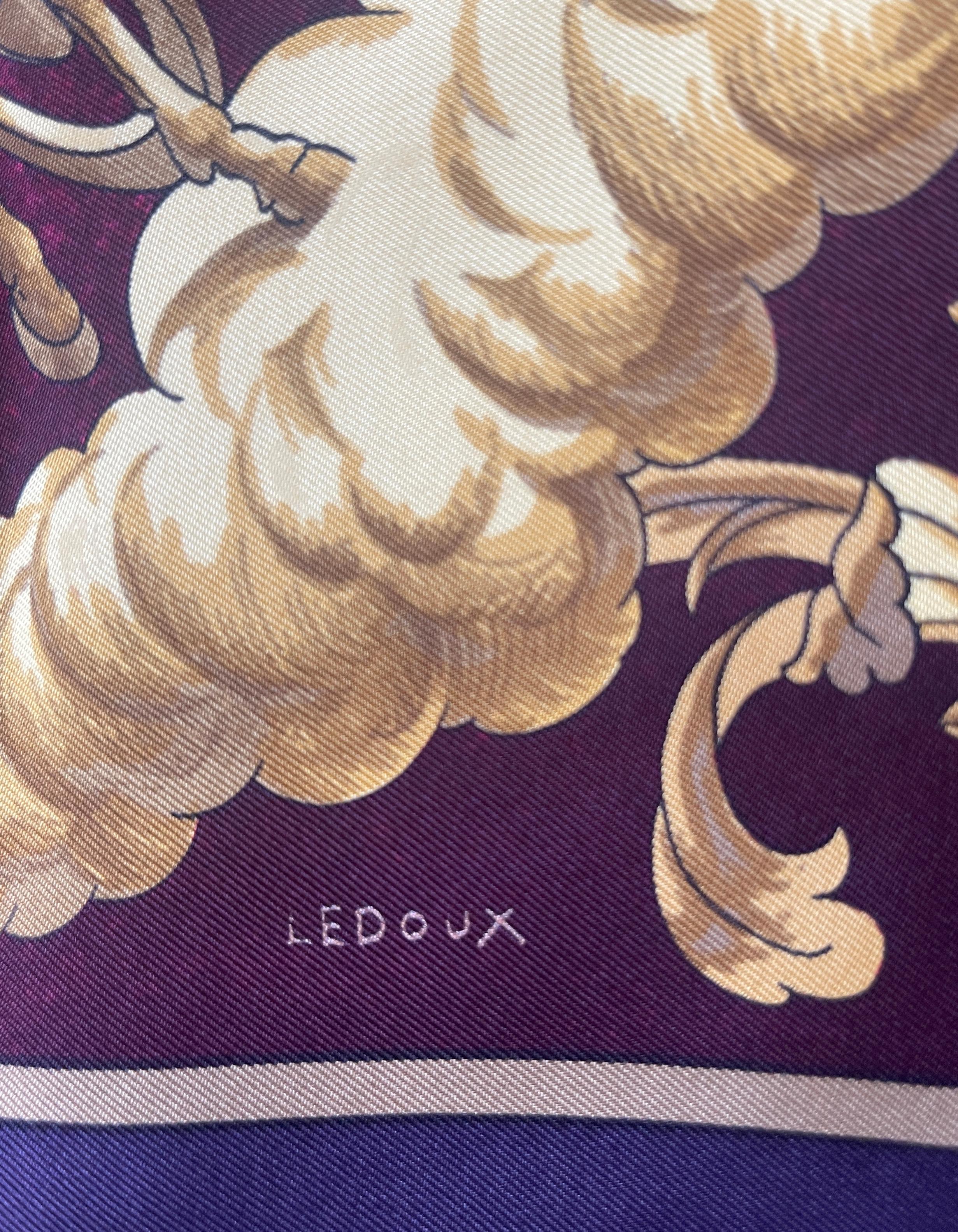 Hermes Bordeaux Cosmos 90cm Silk Scarf designed by Philippe Ledoux For Sale 1