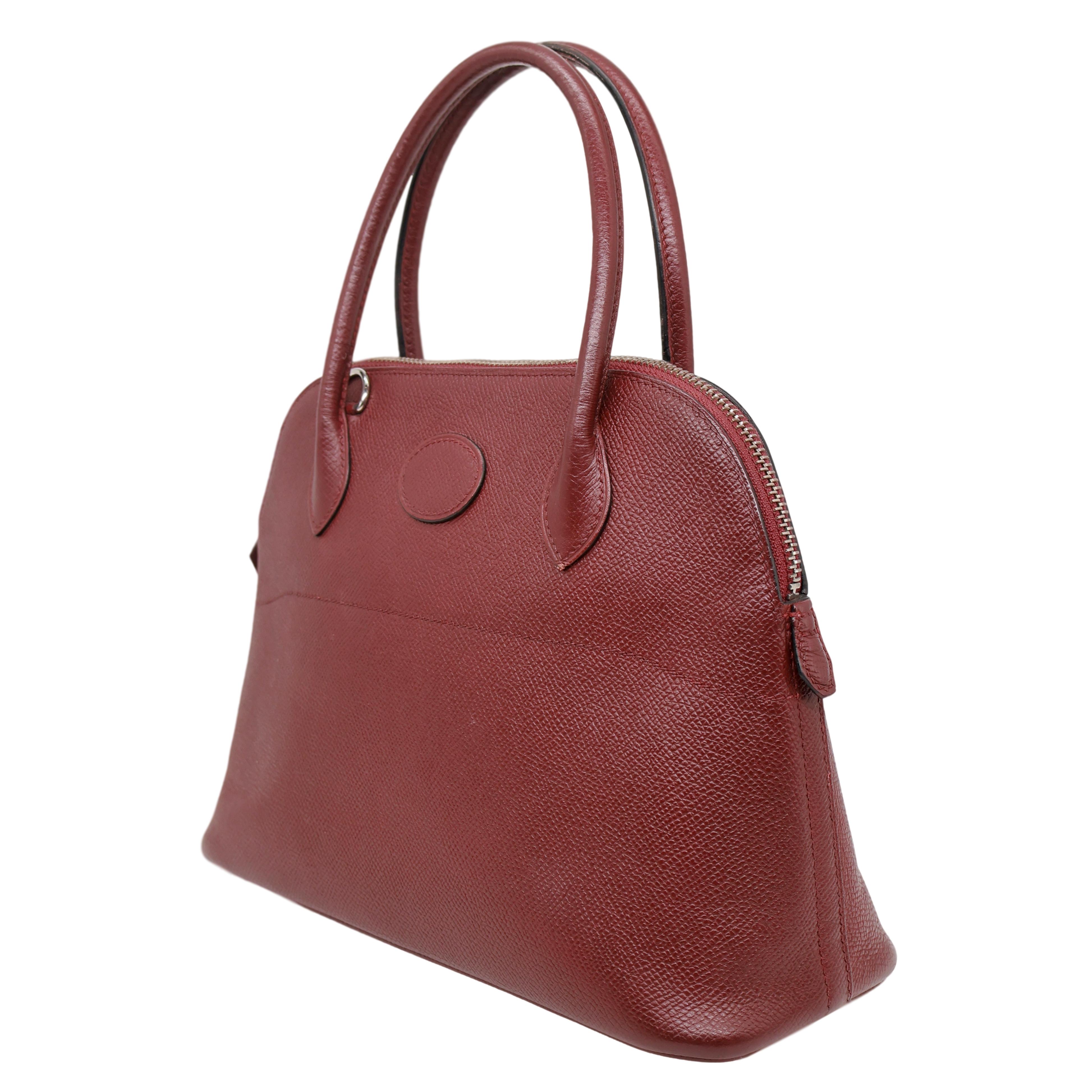 Sac Bolide Courchevel en cuir bordeaux de 27 cm avec quincaillerie en palladium, 1996 Unisexe en vente