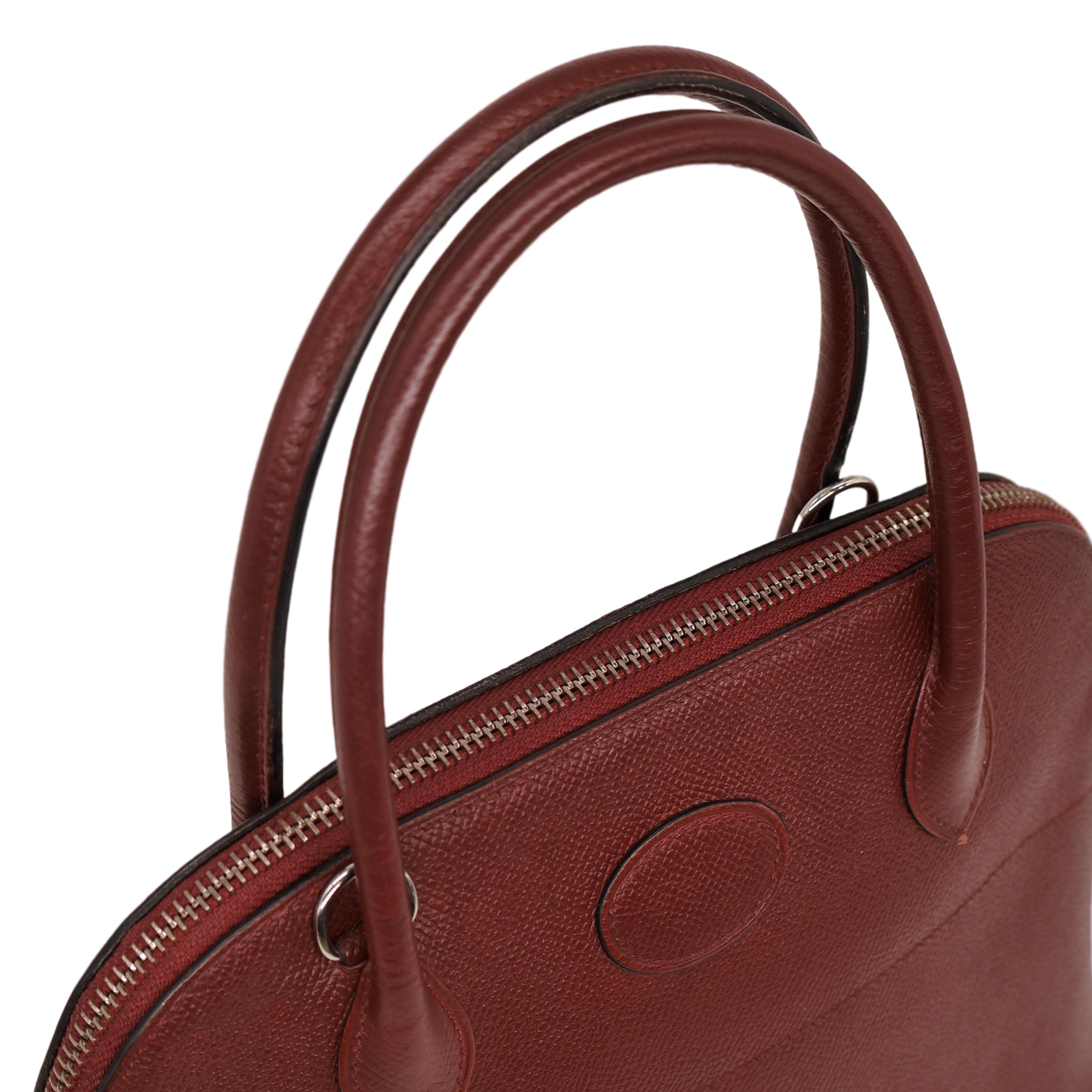 Sac Bolide Courchevel en cuir bordeaux de 27 cm avec quincaillerie en palladium, 1996 en vente 3