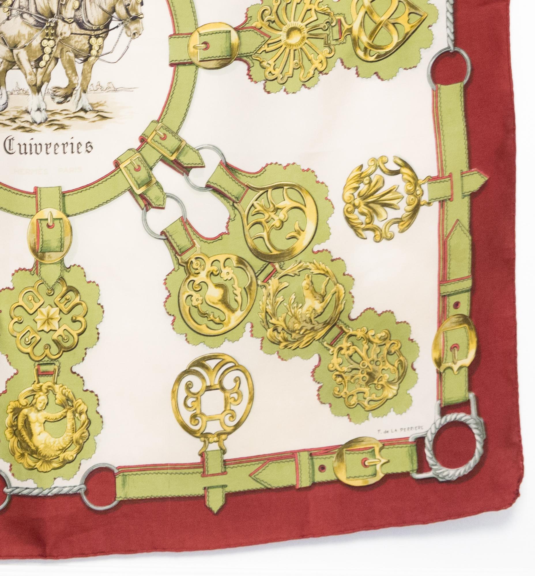  Hermes Cuivreries by F.de la Perriere Silk Scarf In Good Condition For Sale In Paris, FR