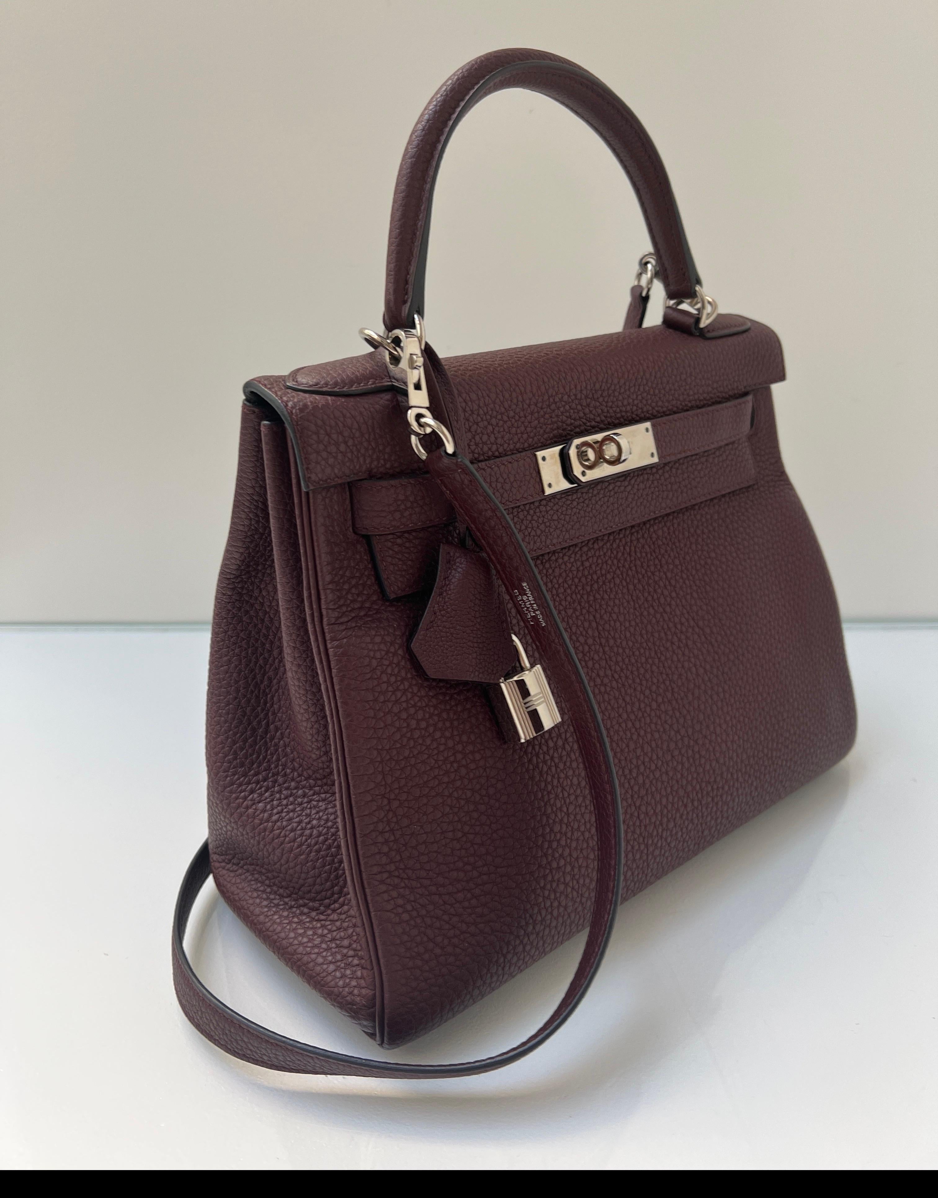 Black Hermes Bordeaux Kelly 28 Bag For Sale