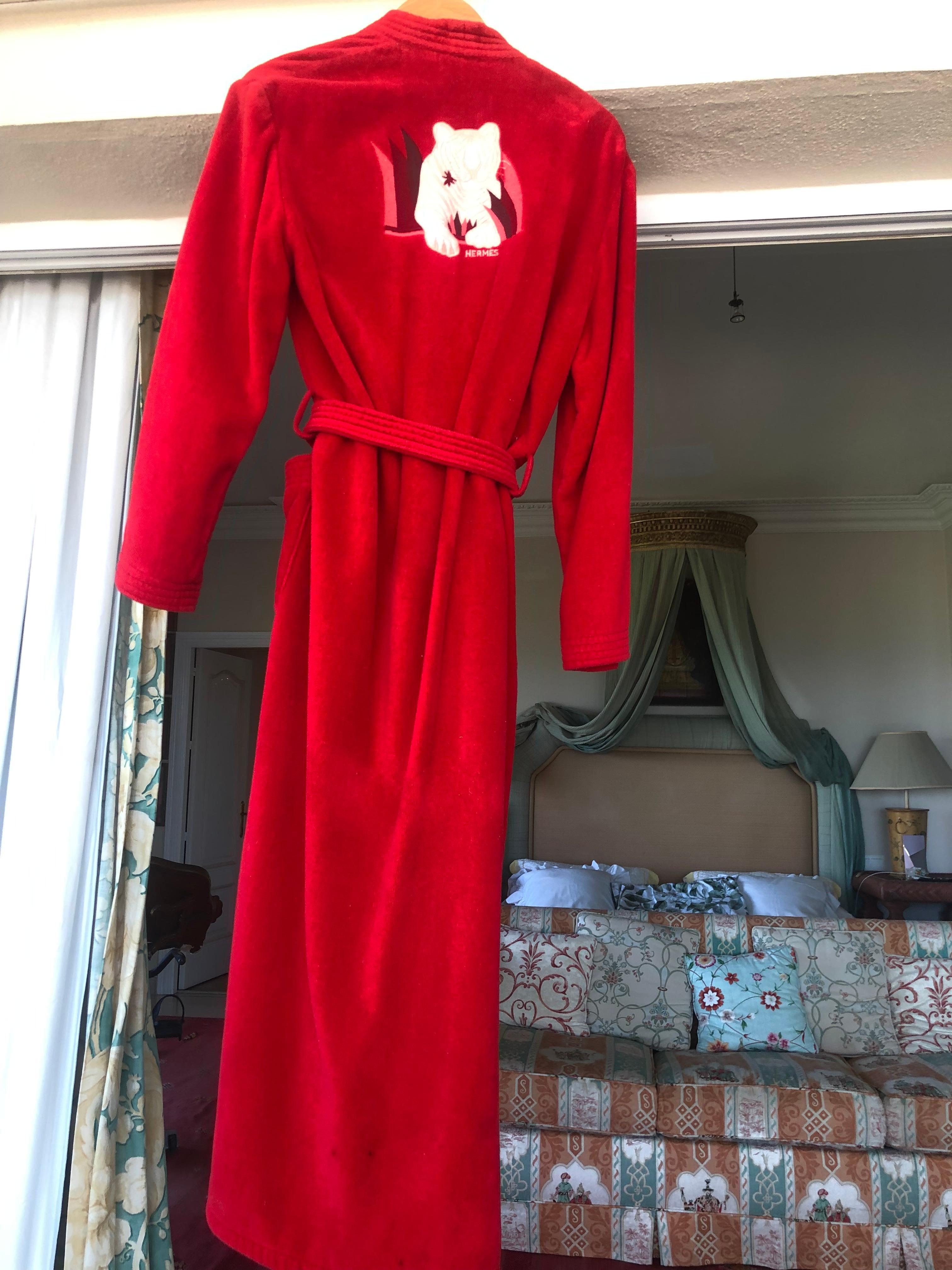Red HERMES Bordeaux Large Panthere Bathrobe 