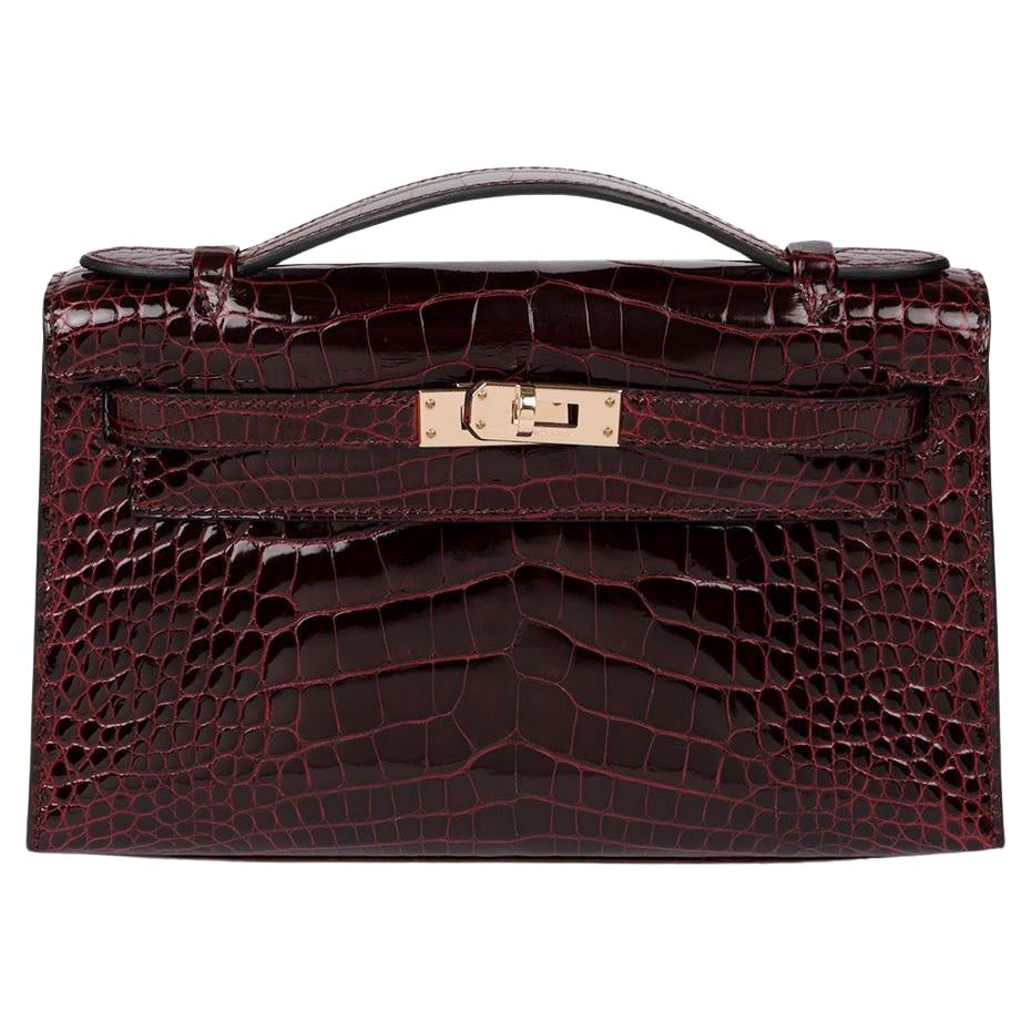 Hermès Bordeaux Mississippiensis Alligator Leather Kelly Mini Pochette