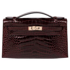Hermès Bordeaux Mississippiensis Alligatore Pelle Kelly Mini Pochette