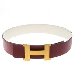 Hermes Bordeaux/Off White Epsom Leather Reversible Constance Belt 85cm