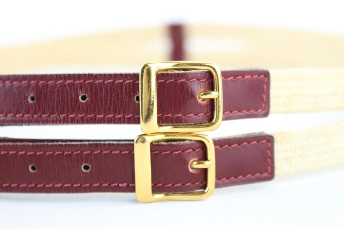 Hermès Bordeaux ( Rare ) Burgundy Toile Double Buckle 223188 Belt In Good Condition For Sale In Forest Hills, NY