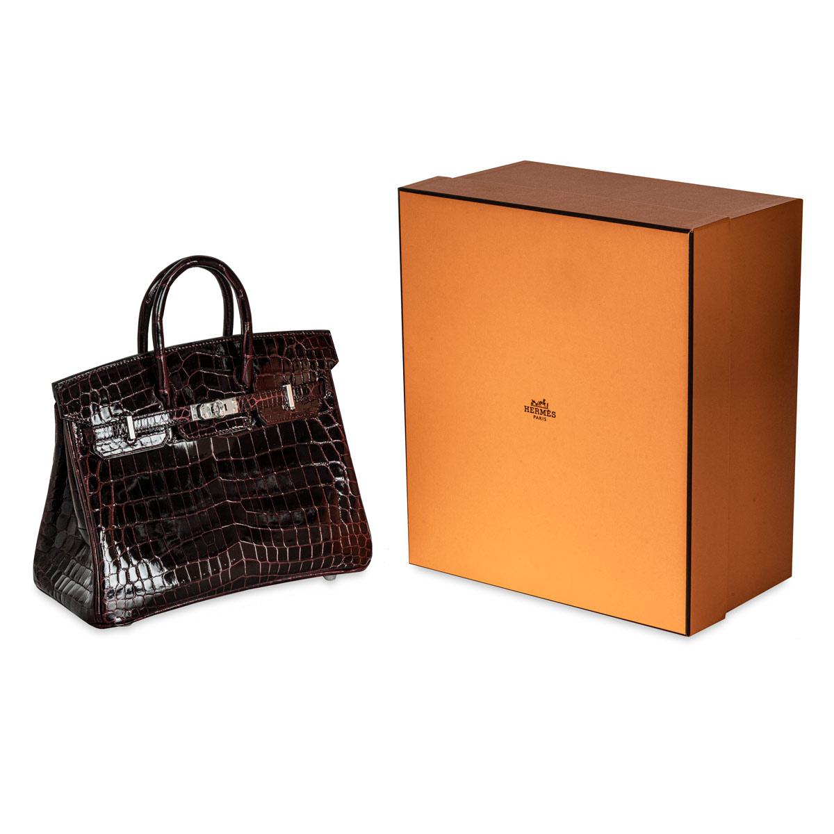 Hermés Bordeaux Glänzend Niloticus 25cm Krokodil PHW im Angebot 5