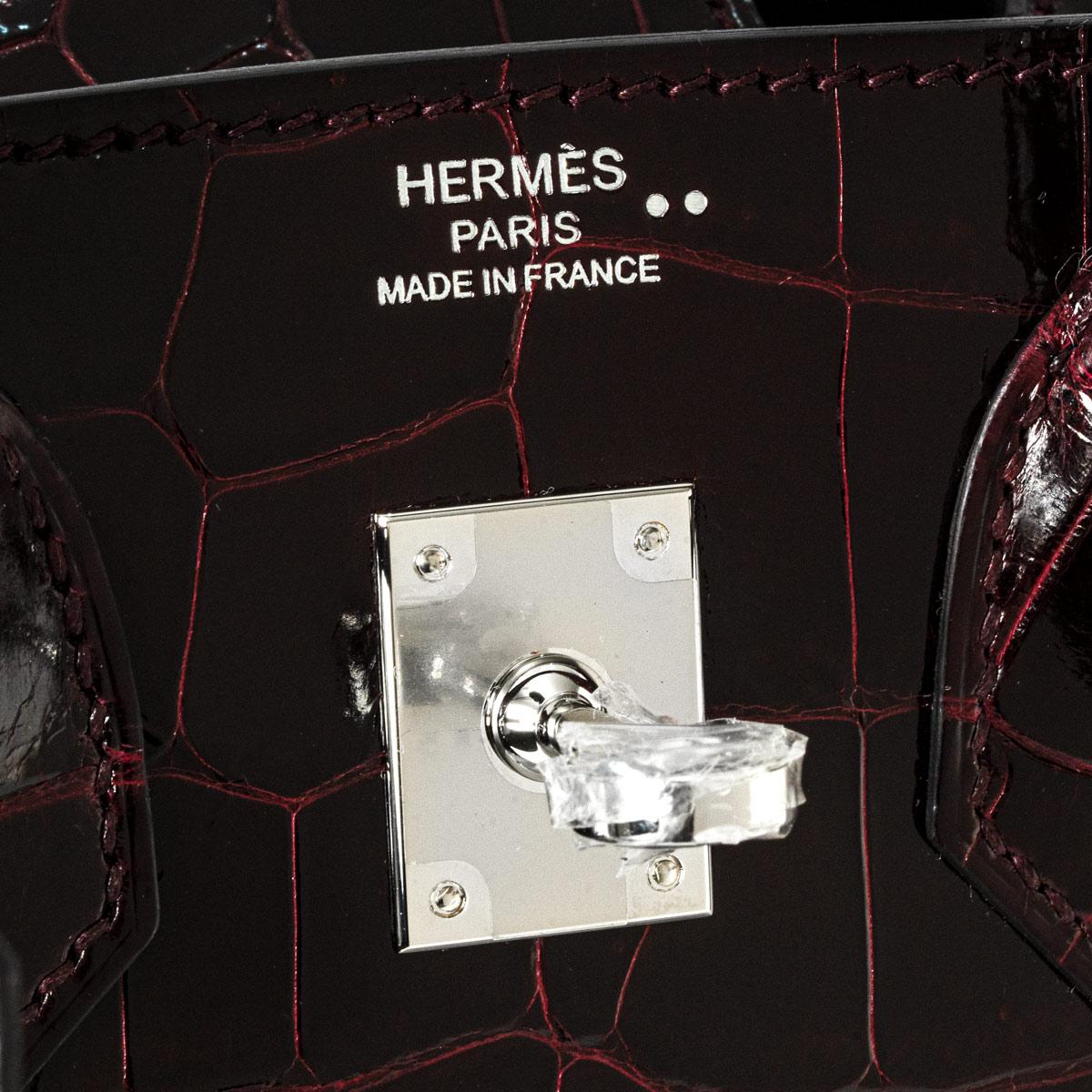 Hermés Bordeaux Glänzend Niloticus 25cm Krokodil PHW Damen im Angebot