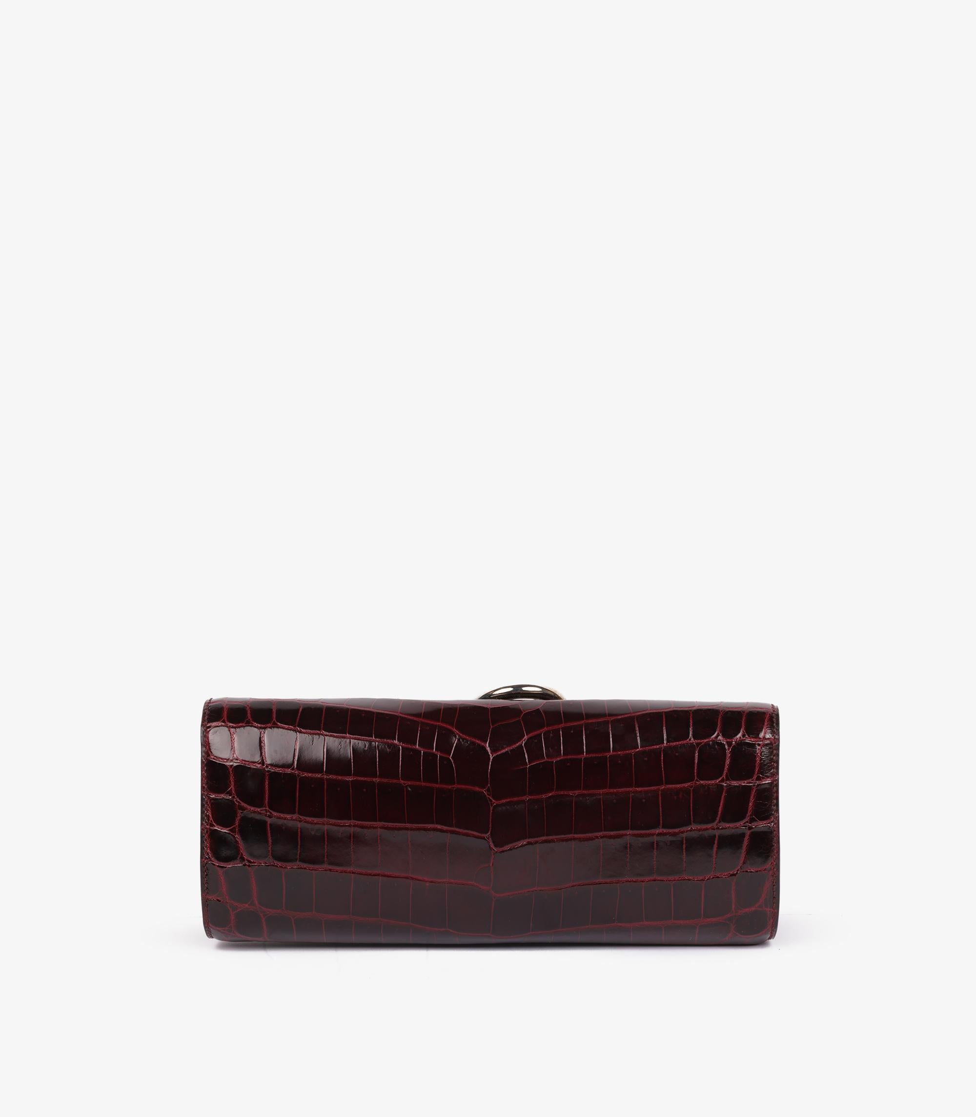 Hermès Bordeaux Shiny Niloticus Crocodile Leather Egee (Schwarz) im Angebot