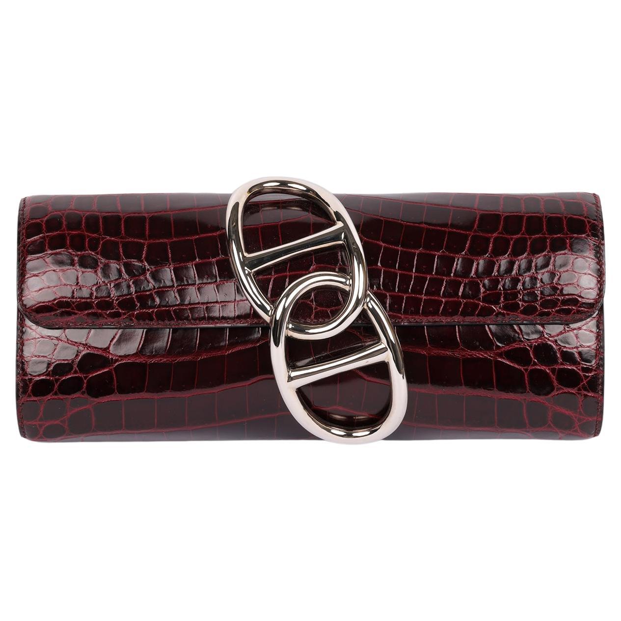 Hermès Bordeaux Shiny Niloticus Crocodile Leather Egee im Angebot