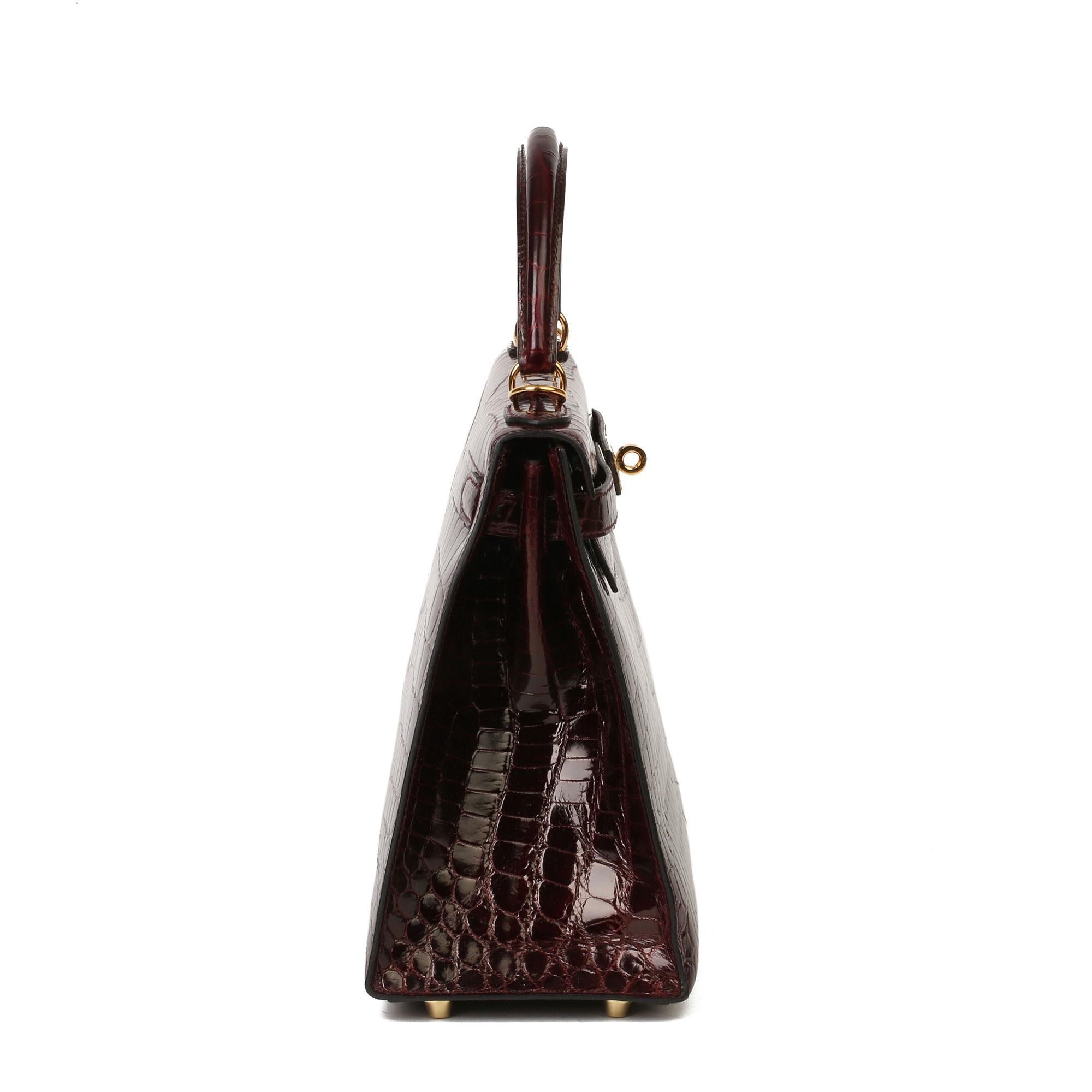 Women's Hermès Bordeaux Shiny Niloticus Crocodile Leather Kelly 28cm Sellier