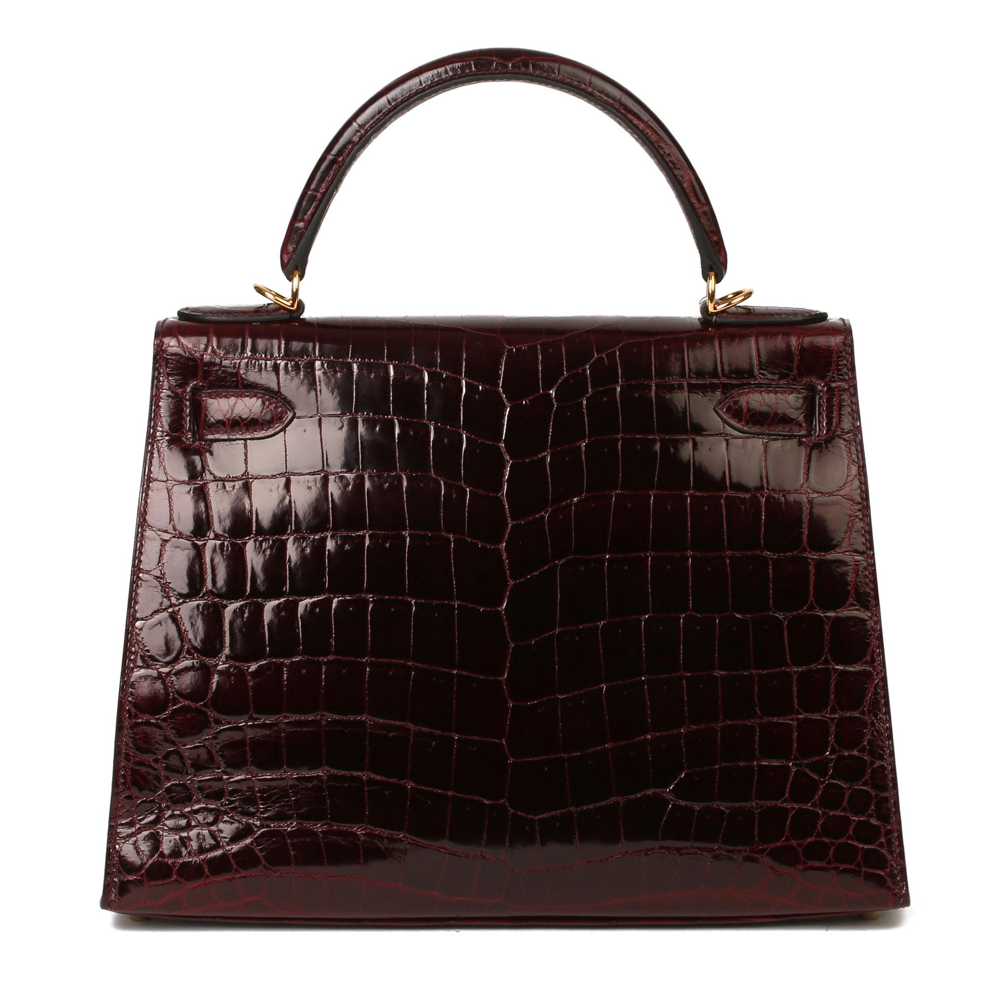 Hermès Bordeaux Shiny Niloticus Crocodile Leather Kelly 28cm Sellier 1