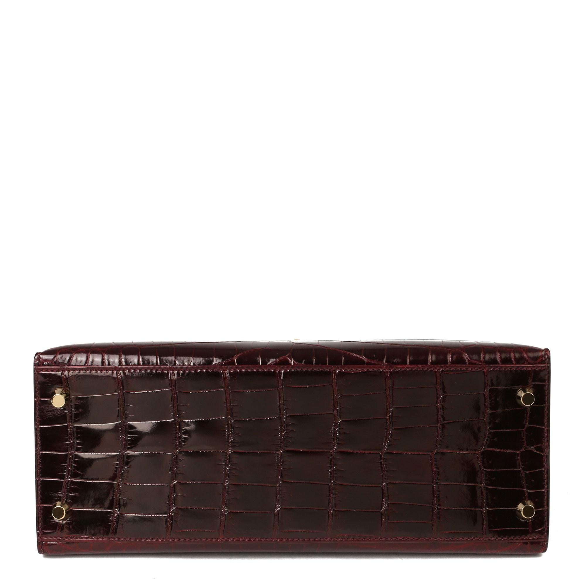 Hermès Bordeaux Shiny Niloticus Crocodile Leather Kelly 28cm Sellier 2