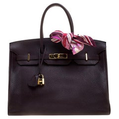 Hermes Bordeaux Togo Leather Gold Hardware Birkin 35 Bag