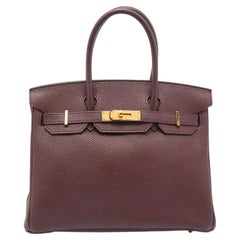 Hermes Bordeaux Togo Leather Gold Plated Hardware Birkin 30 Bag