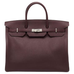 Hermes Bordeaux Togo Leather Palladium Finish Birkin 40 Bag