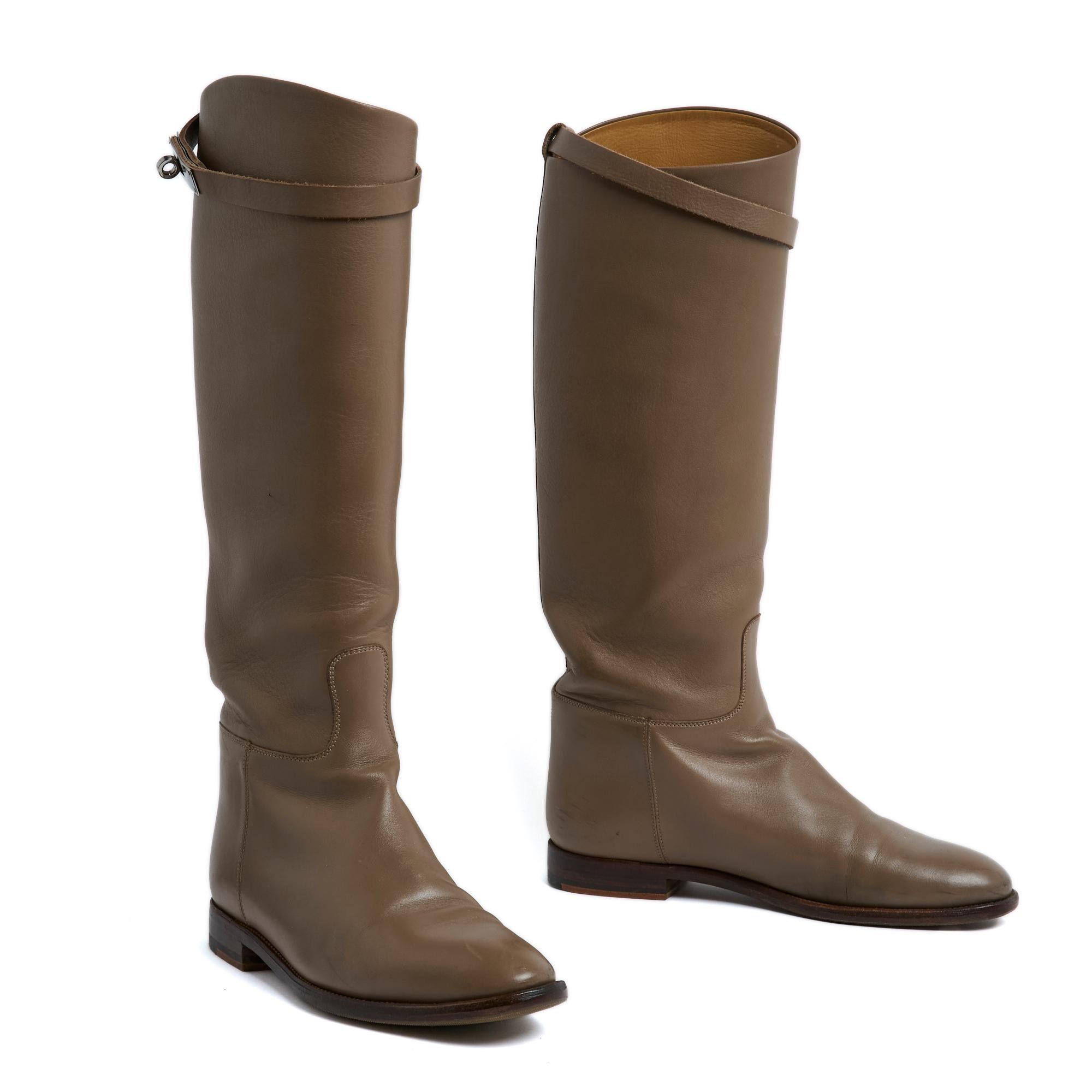 Brown Hermès Bottes Jumping EU39.5 Taupe Leather Kelly Boots UK6 US8.5 Hermes For Sale