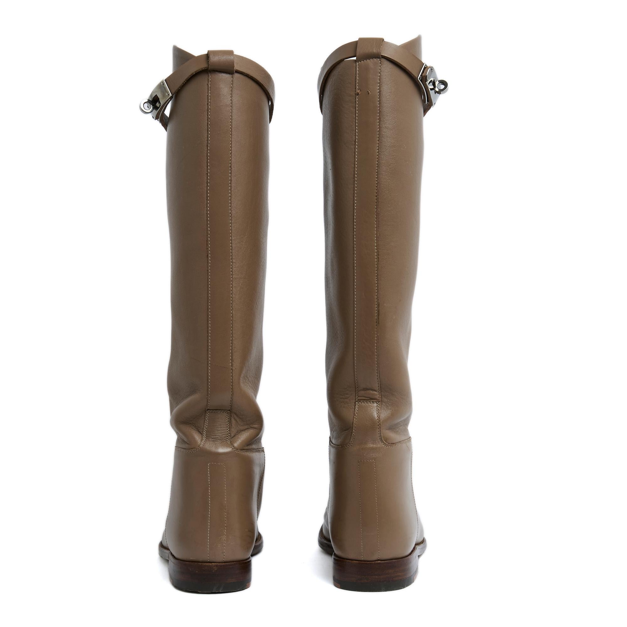 Hermès Bottes Jumping EU39.5 Taupe Leather Kelly Boots UK6 US8.5 Hermes In Good Condition For Sale In PARIS, FR