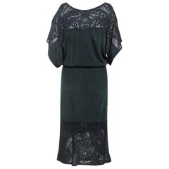 Hermes Bottle Green Crochet Knit Detail Tasseled Drawstring Dress M