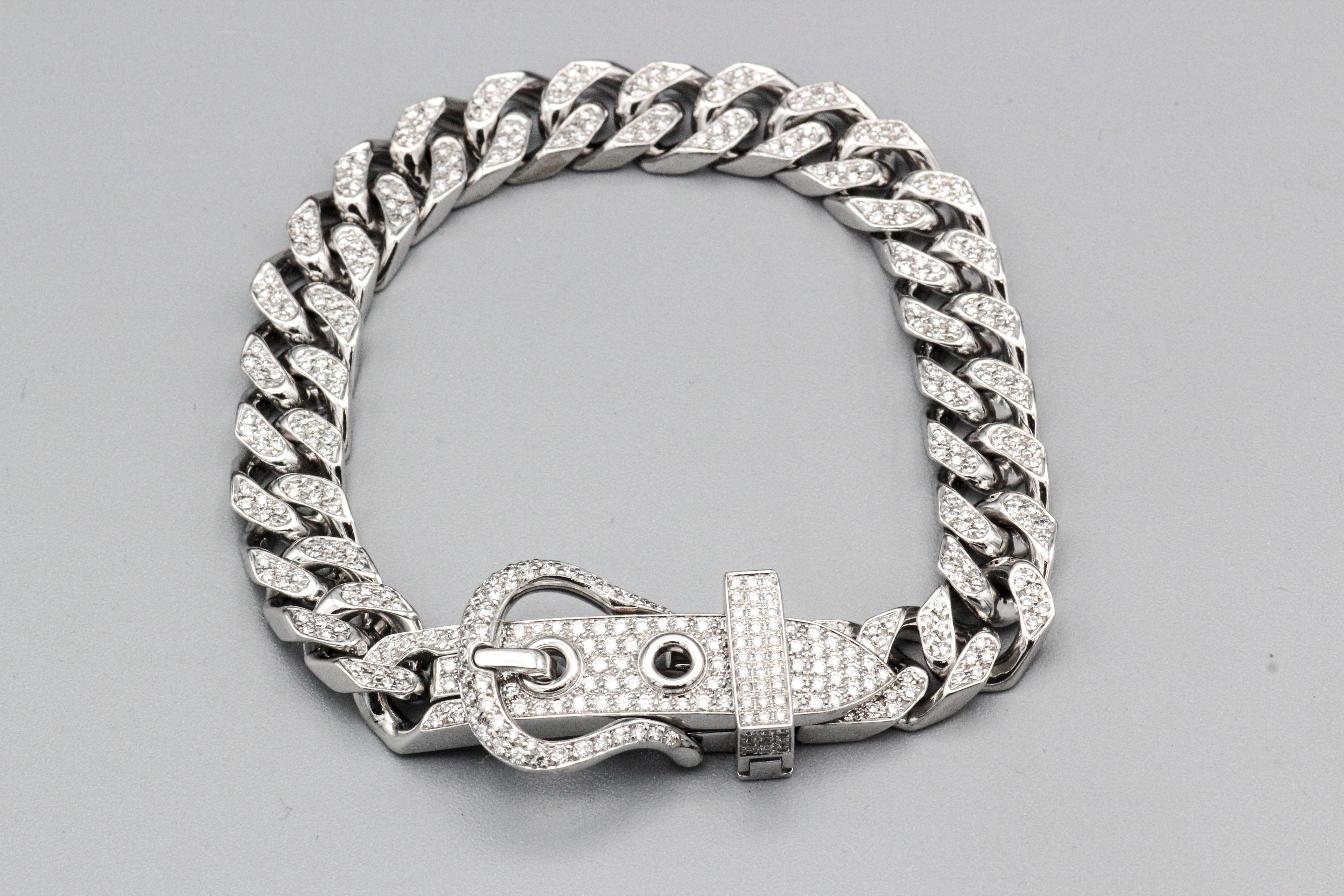 Hermès Boucle Sellier Diamond 18 Karat White Gold Buckle Bracelet For Sale 2