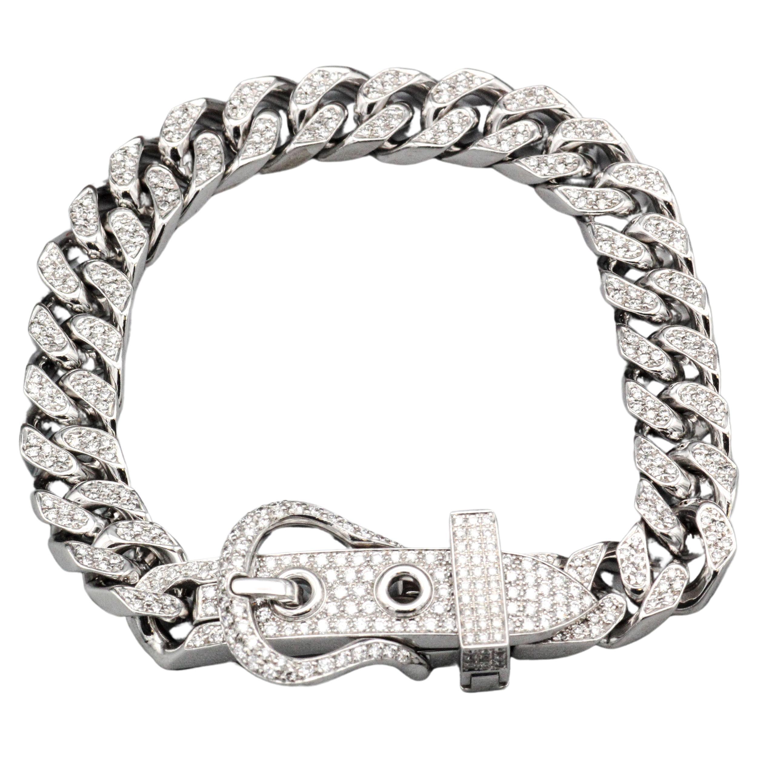 Hermès Boucle Sellier Diamond 18 Karat White Gold Buckle Bracelet For Sale