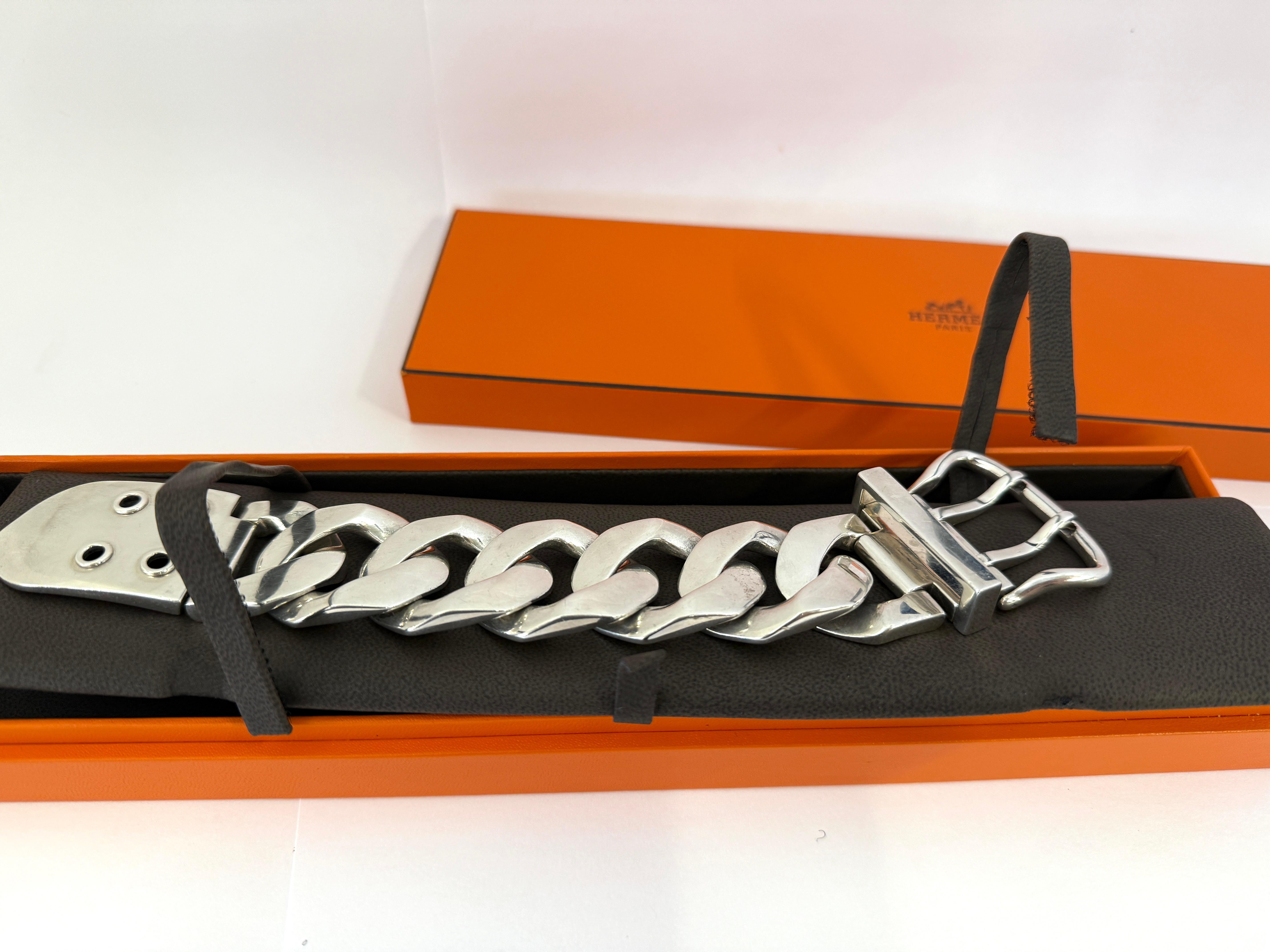 Hermes Boucle Sellier Sterling Silver Chain Link Bracelet 4