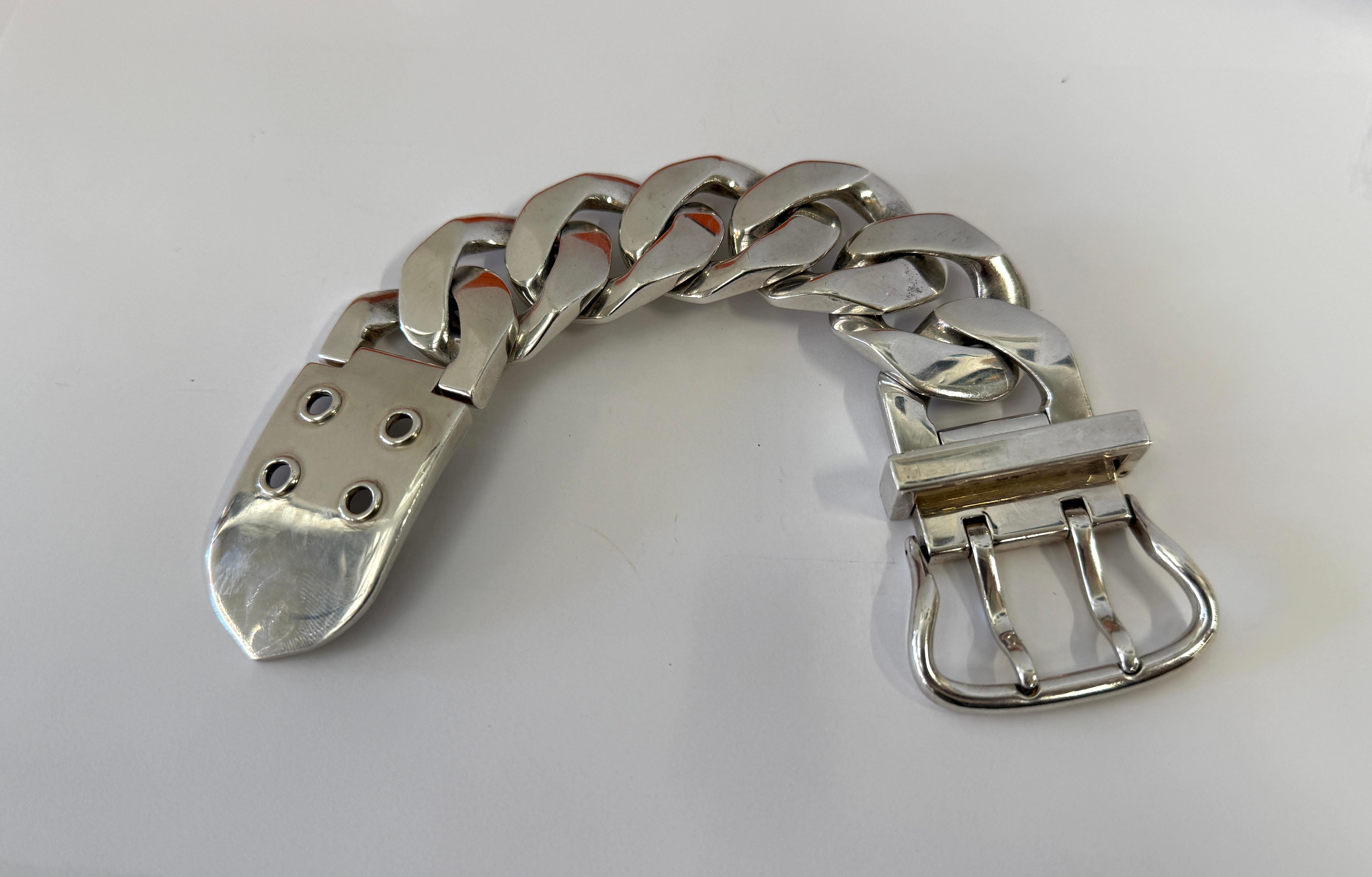 Hermes Boucle Sellier Sterling Silver Chain Link Bracelet 7