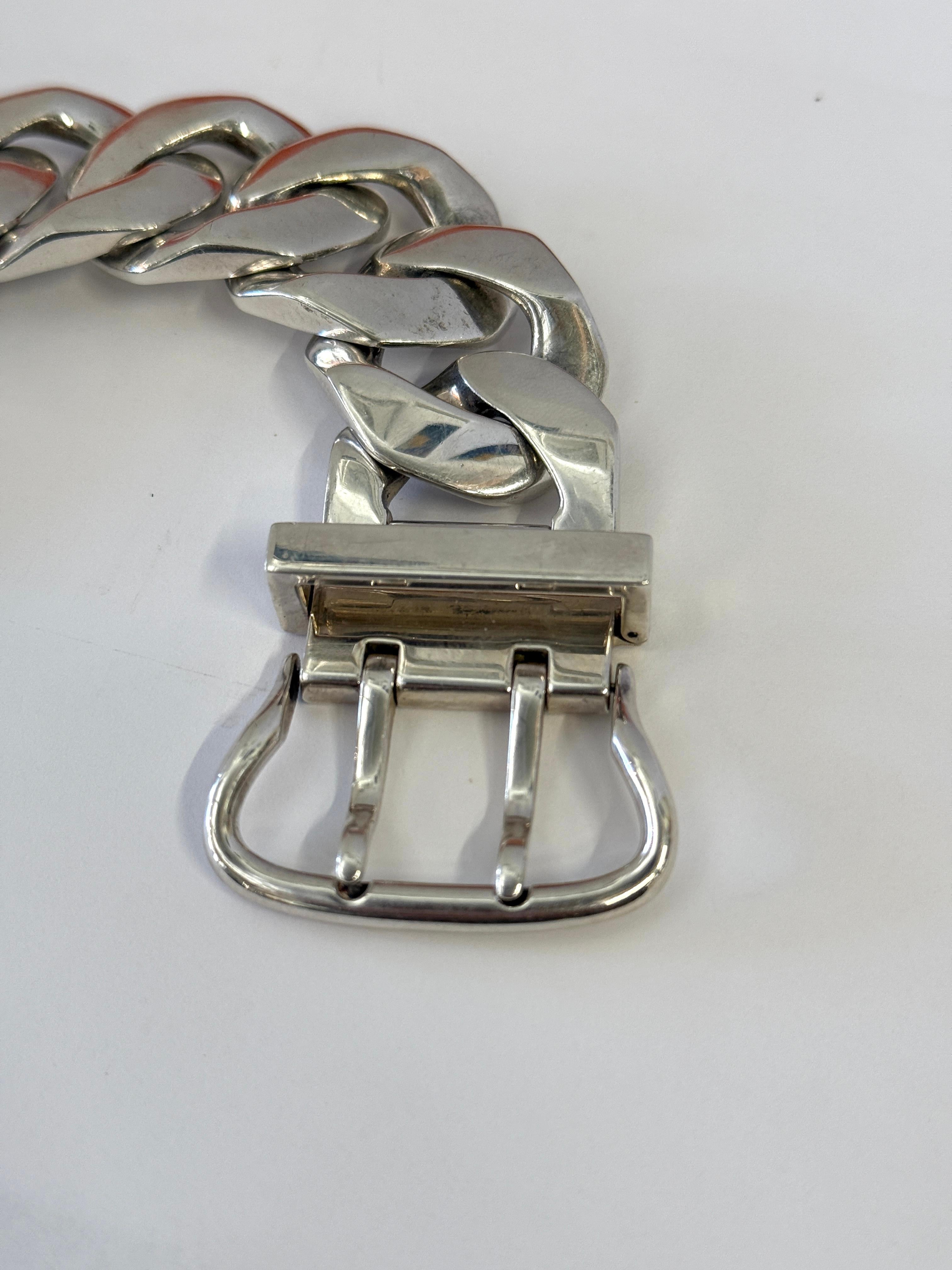 Hermes Boucle Sellier Sterling Silver Chain Link Bracelet 8