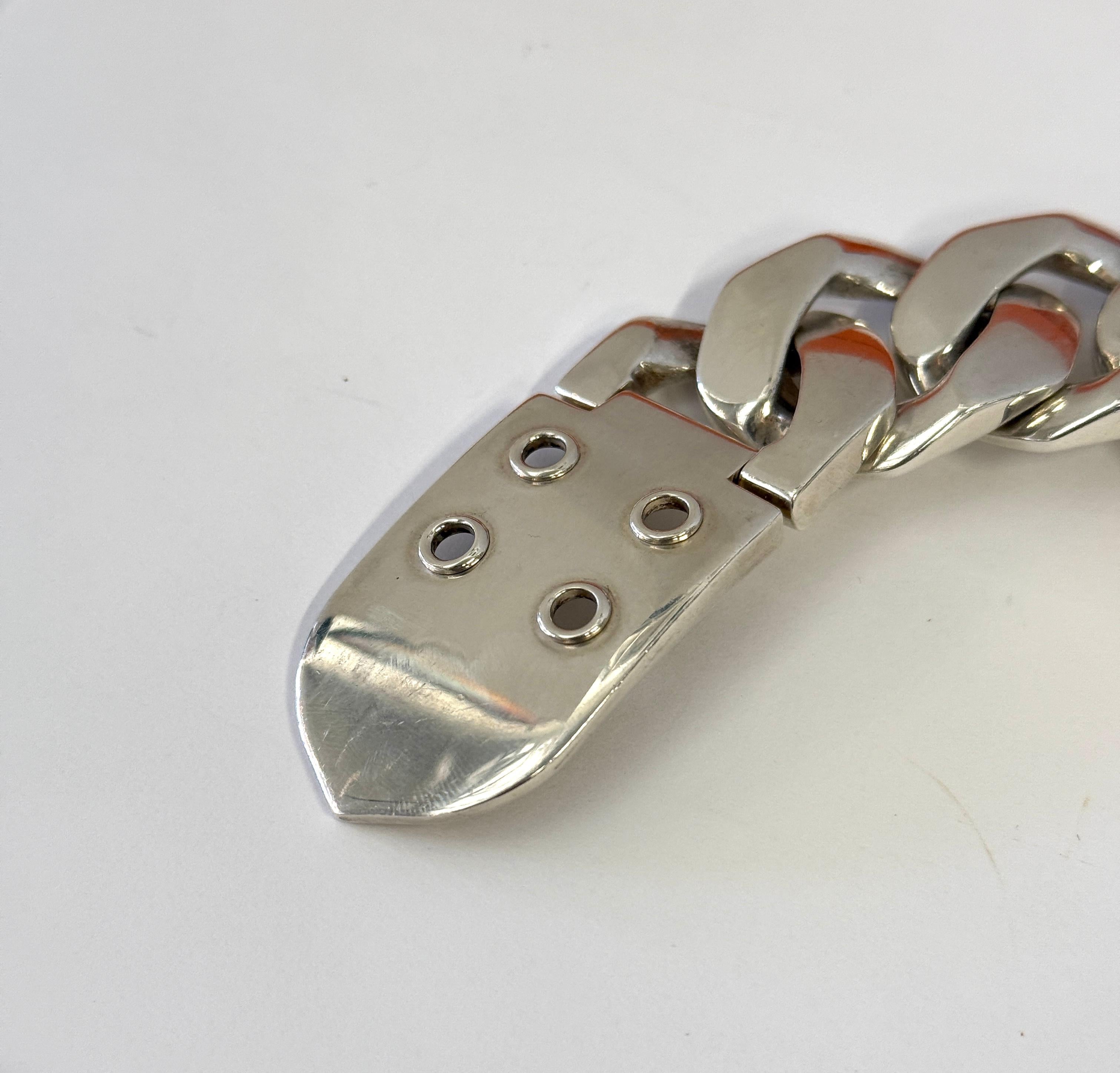 Hermes Boucle Sellier Sterling Silver Chain Link Bracelet 9