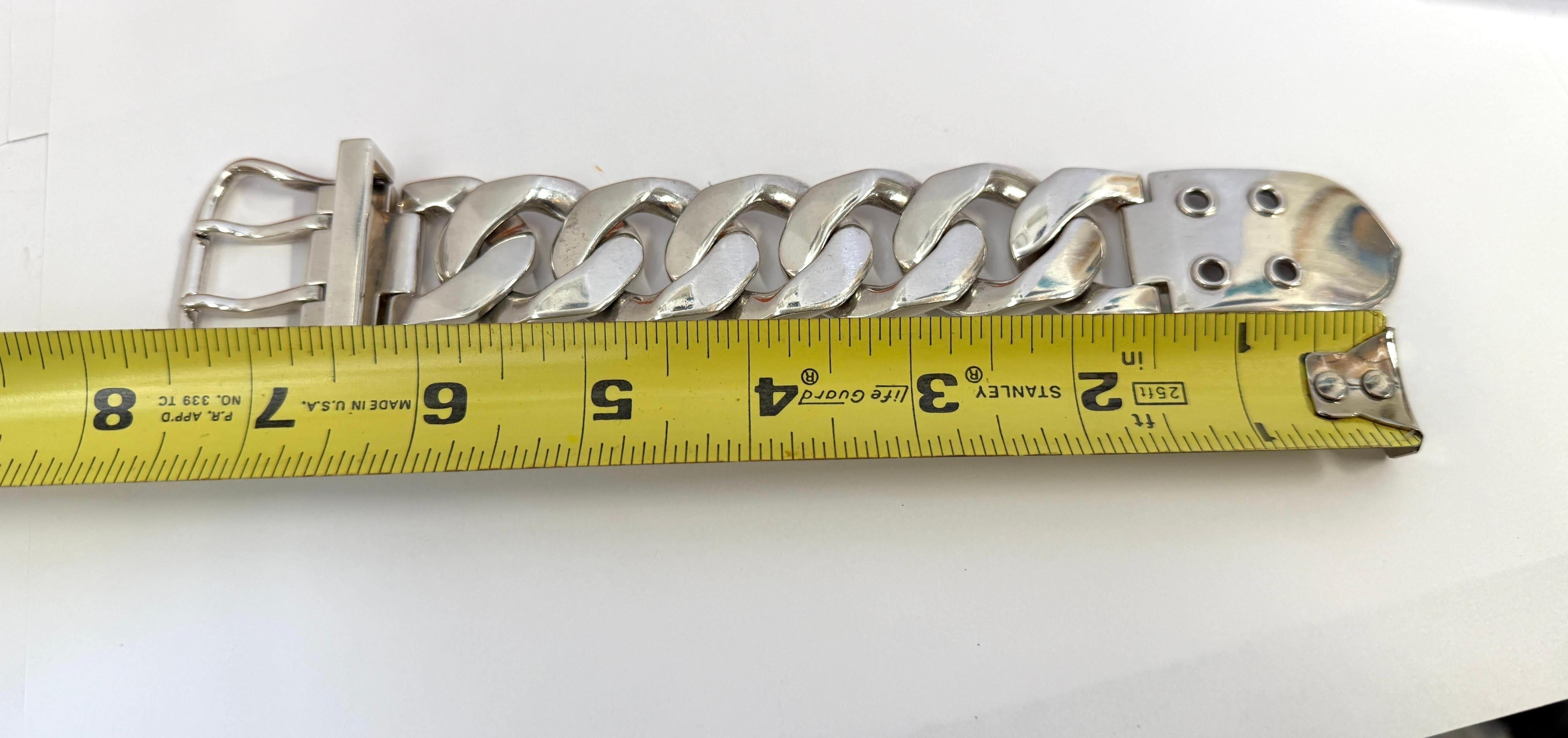 Hermes Boucle Sellier Sterling Silver Chain Link Bracelet 10